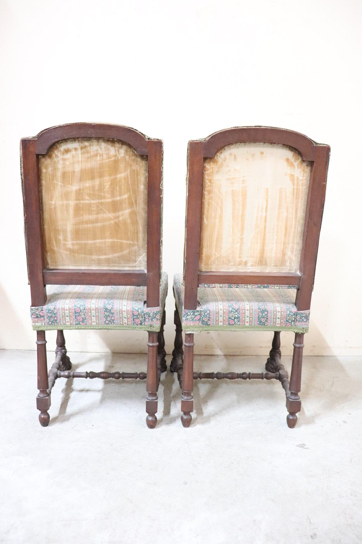 19th Century Italian Renaissance Carved Walnut Pair of Throne Chairs 2