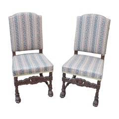 19th Century Italian Renaissance Carved Walnut Pair of Throne Chairs
