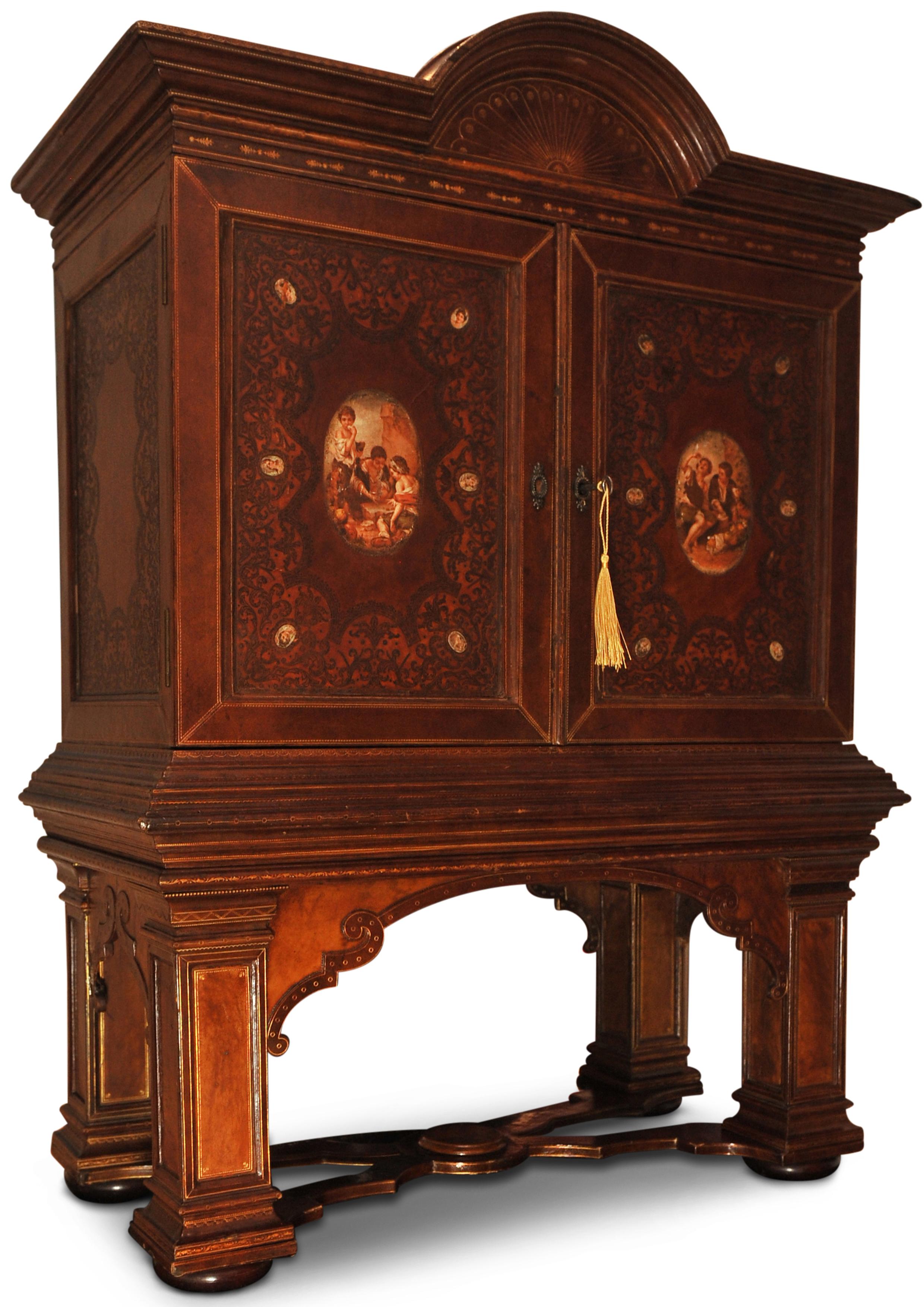 19th Century Italian Renaissance Design Handcrafted Tooled Collectors Cabinet For Sale 5