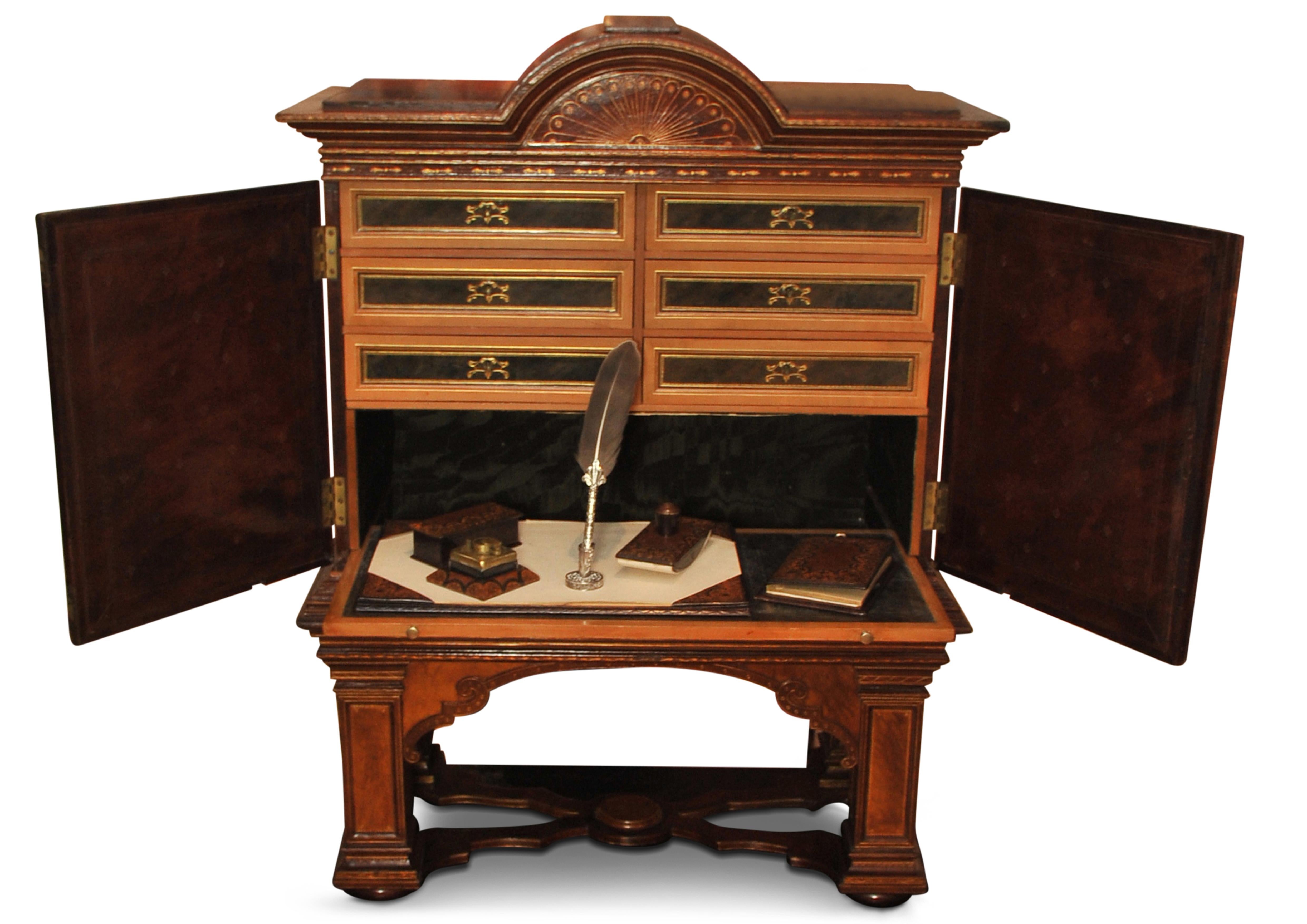 Hand-Crafted 19th Century Italian Renaissance Design Handcrafted Tooled Collectors Cabinet For Sale