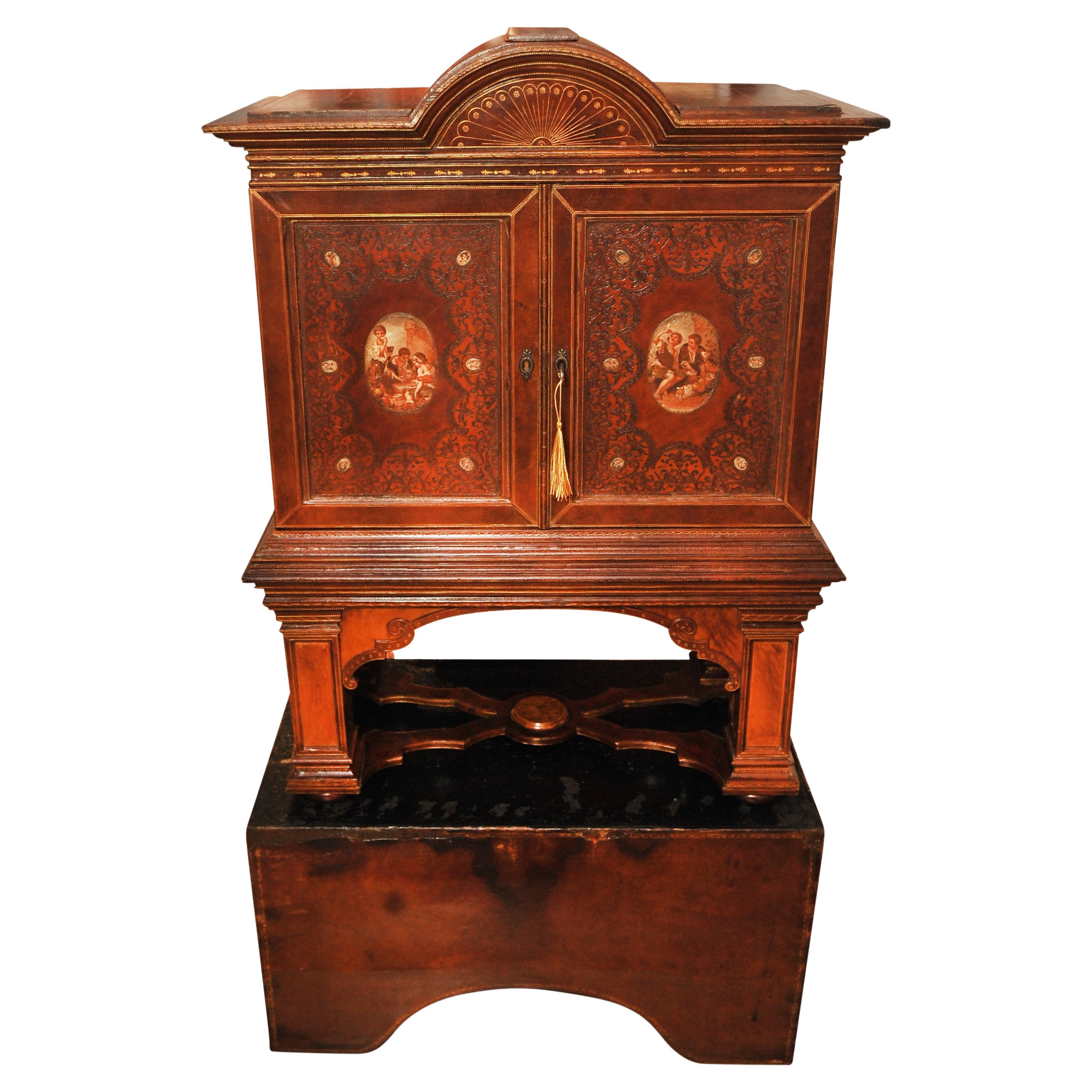 19th Century Italian Renaissance Design Handcrafted Tooled Collectors Cabinet In Good Condition For Sale In High Wycombe, GB