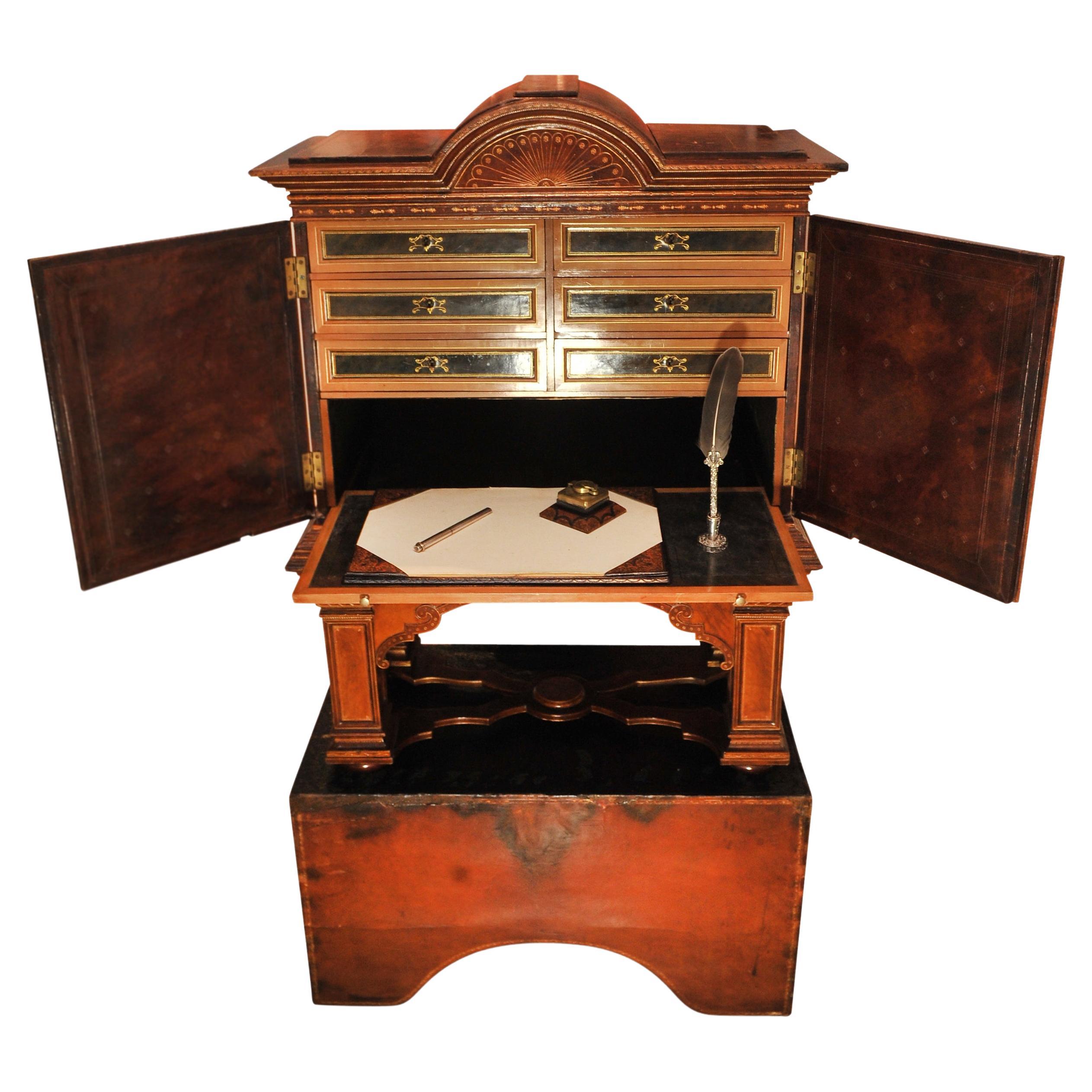 Leather 19th Century Italian Renaissance Design Handcrafted Tooled Collectors Cabinet For Sale