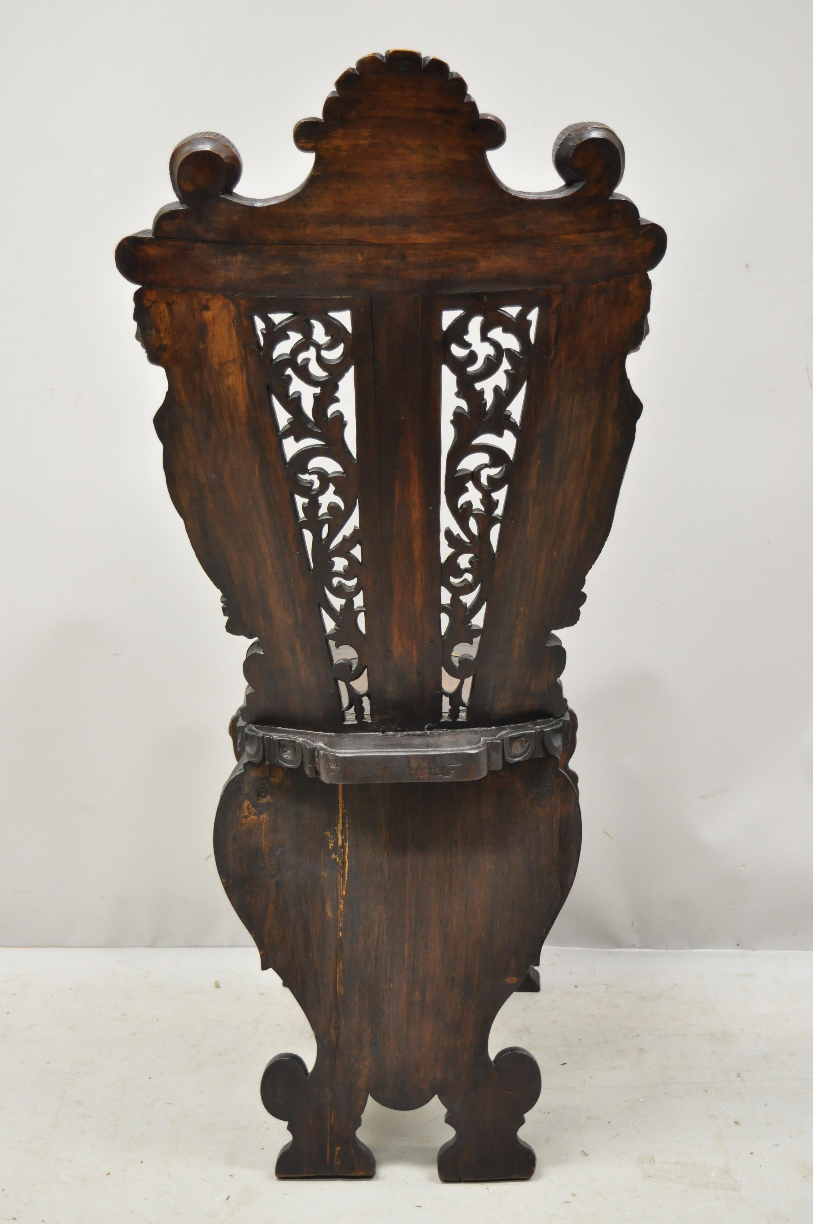 19th Century Italian Renaissance Figural Carved Walnut Sgabello Hall Side Chair For Sale 3