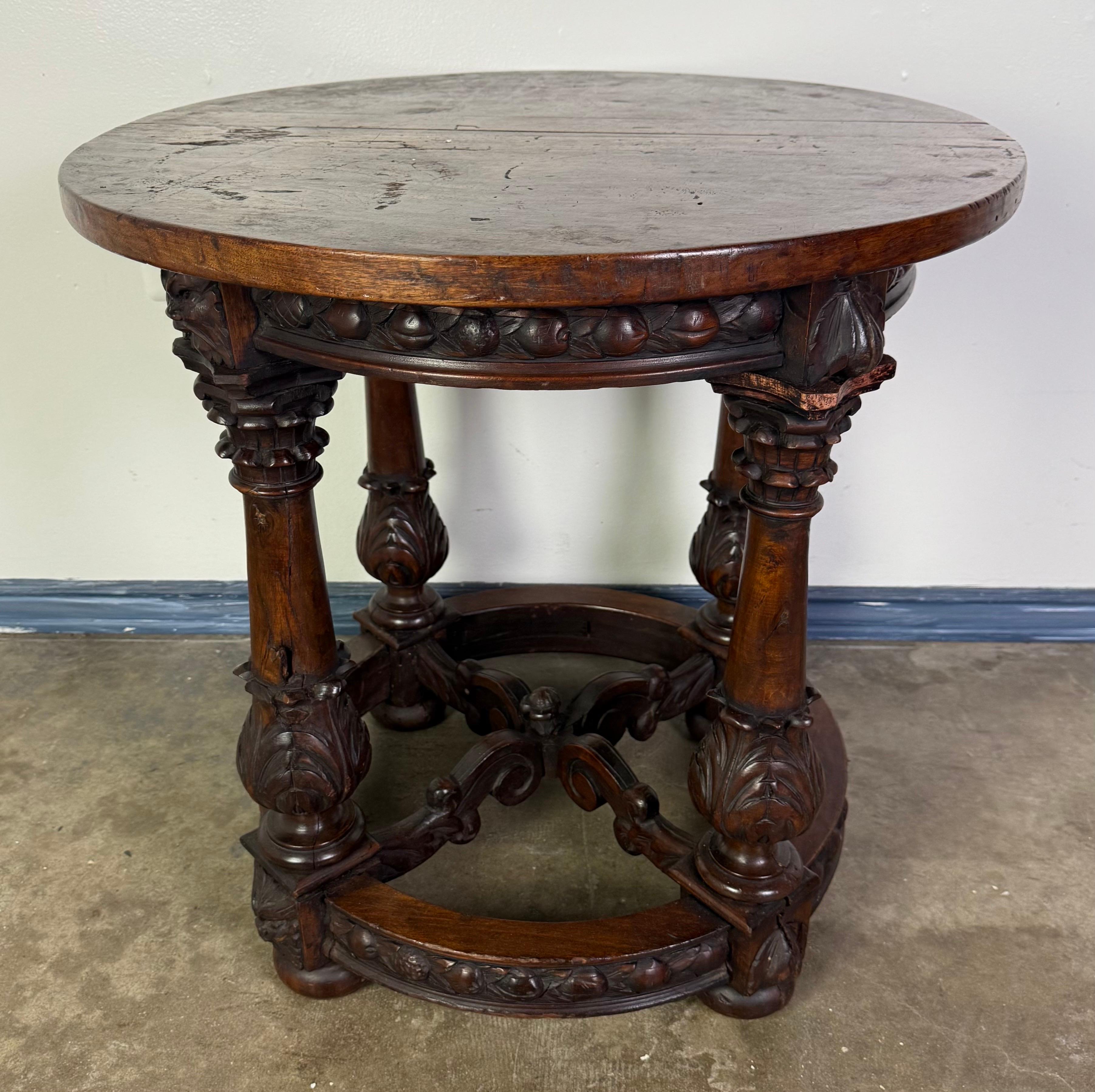 Hand-Carved 19th Century Italian Renaissance Revival Carved Walnut Table For Sale