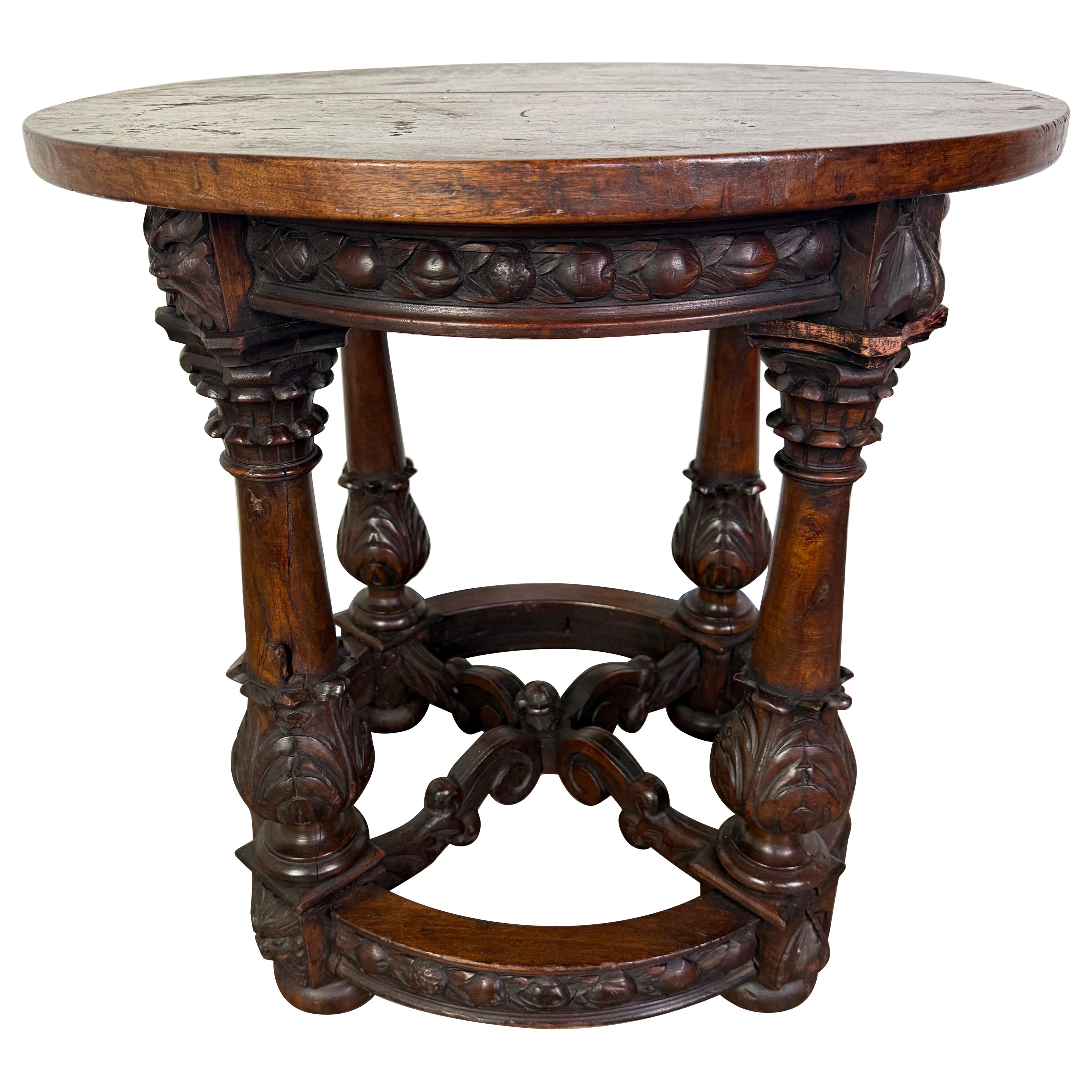 19th Century Italian Renaissance Revival Carved Walnut Table For Sale