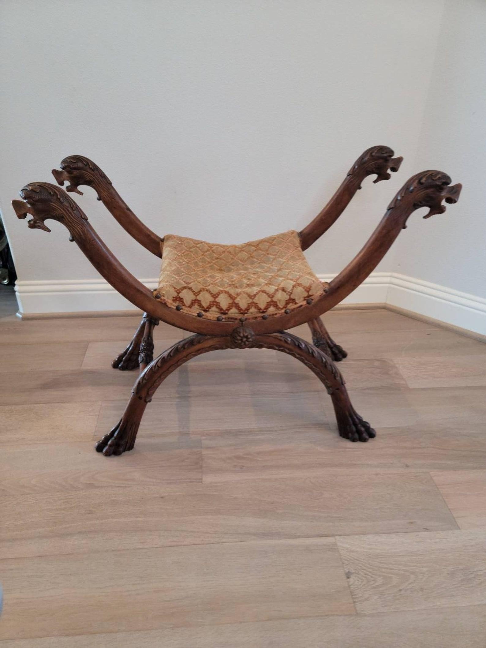Upholstery 19th Century Italian Renaissance Revival Curule Stool For Sale