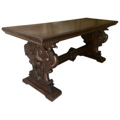 Antique 19th Century Italian Renaissance Revival Walnut Library Table