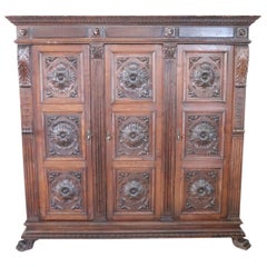 19th Century Italian Renaissance Style Carved Oak Bookcase