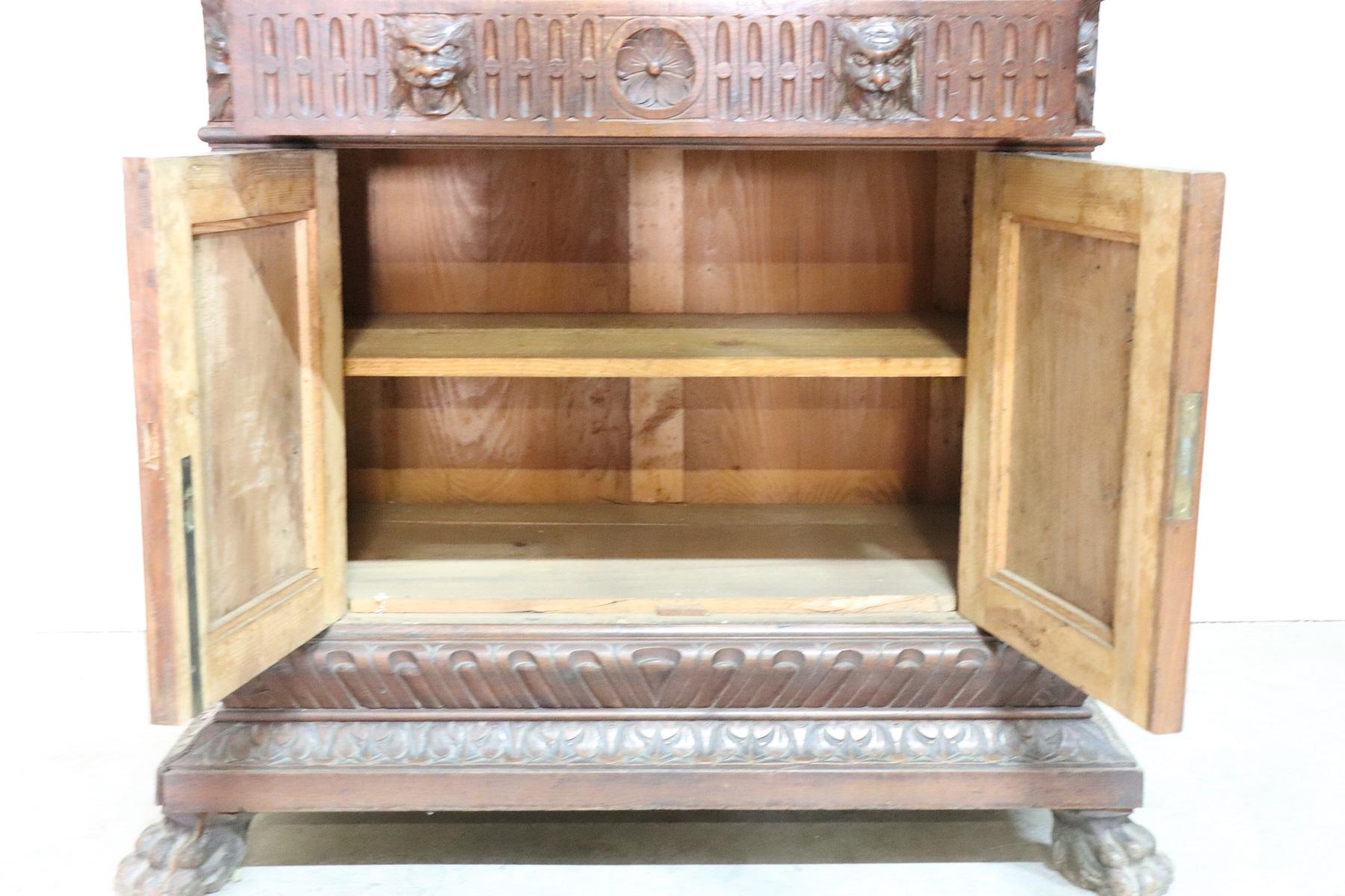 19th Century Italian Renaissance Style Carved Oak Bookcase or Sideboard 5