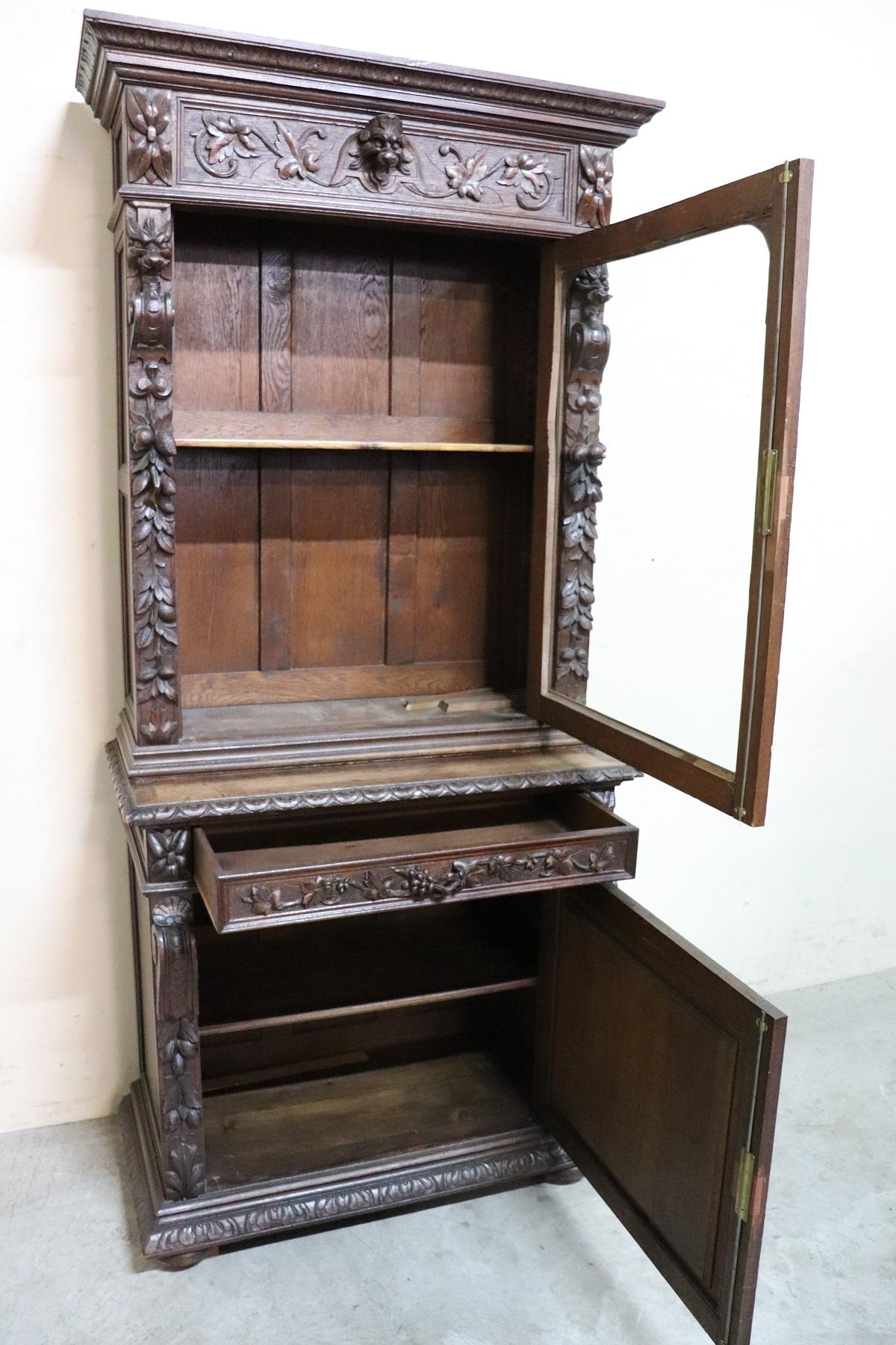 19th Century Italian Renaissance Style Carved Oak Bookcase or Sideboard 6