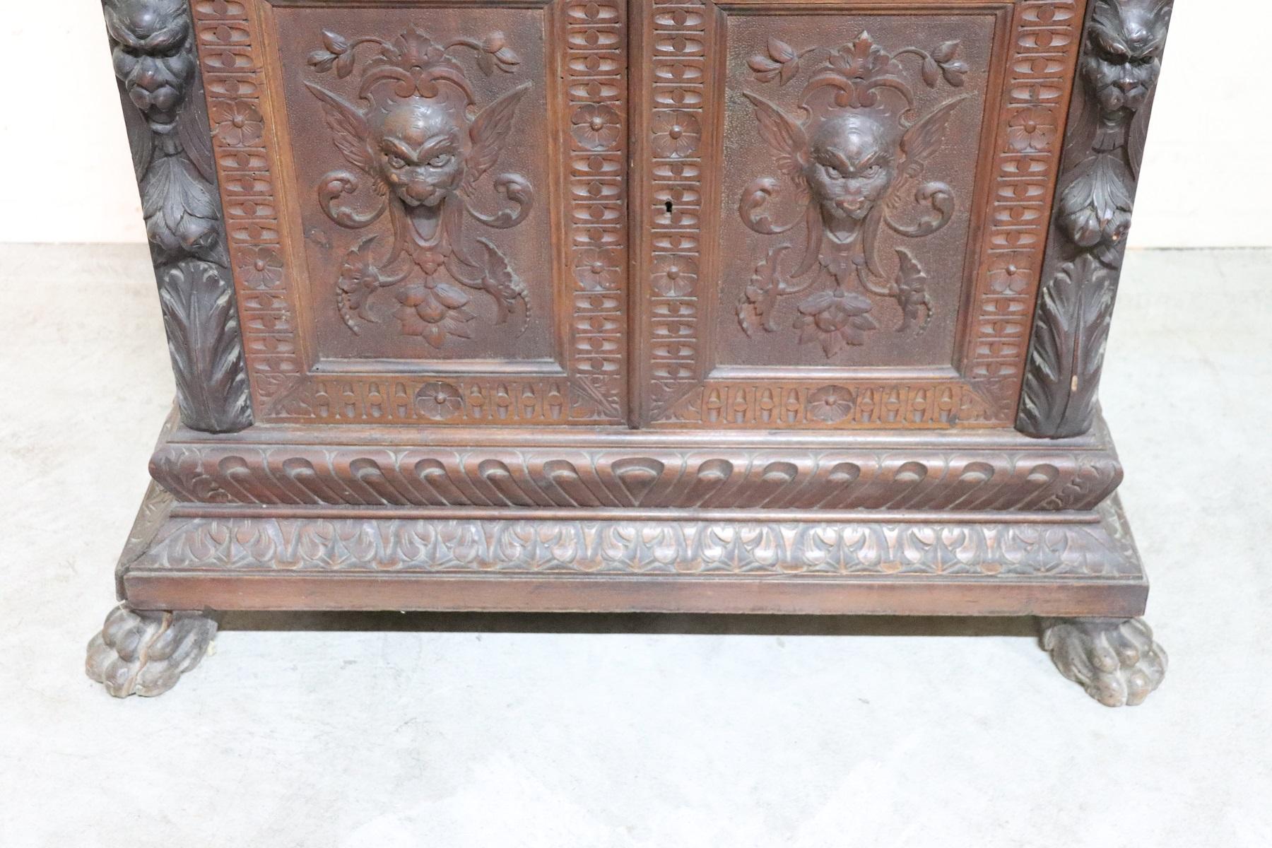 19th Century Italian Renaissance Style Carved Oak Bookcase or Sideboard 1