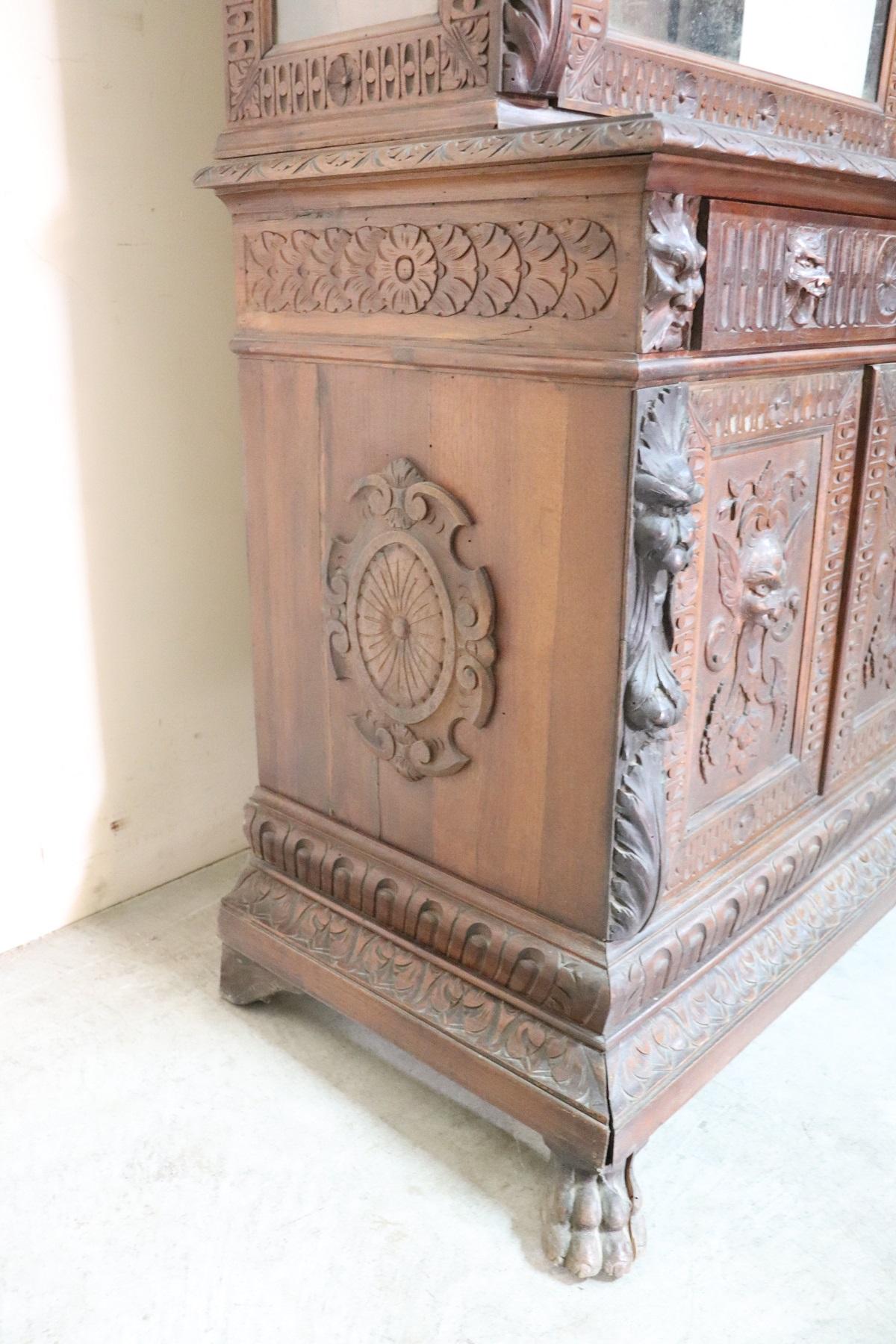 19th Century Italian Renaissance Style Carved Oak Bookcase or Sideboard 2