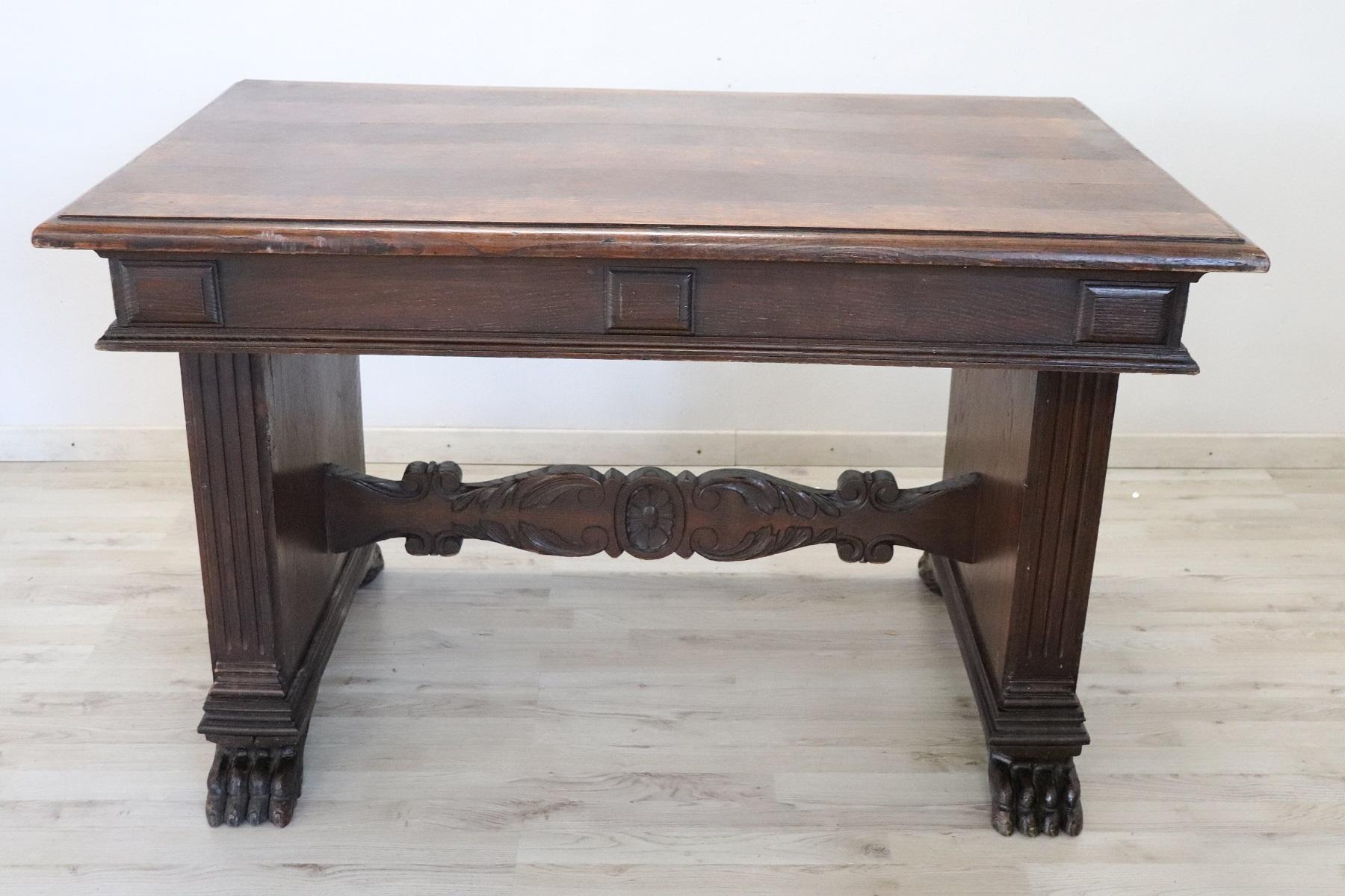 19th Century Italian Renaissance Style Carved Oak Desk or Writing Table 7