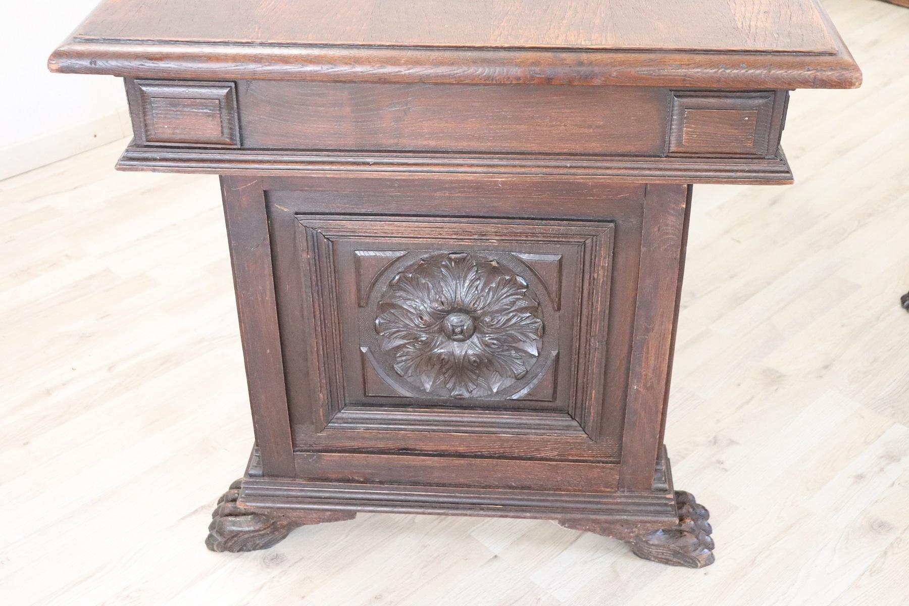 19th Century Italian Renaissance Style Carved Oak Desk or Writing Table 8