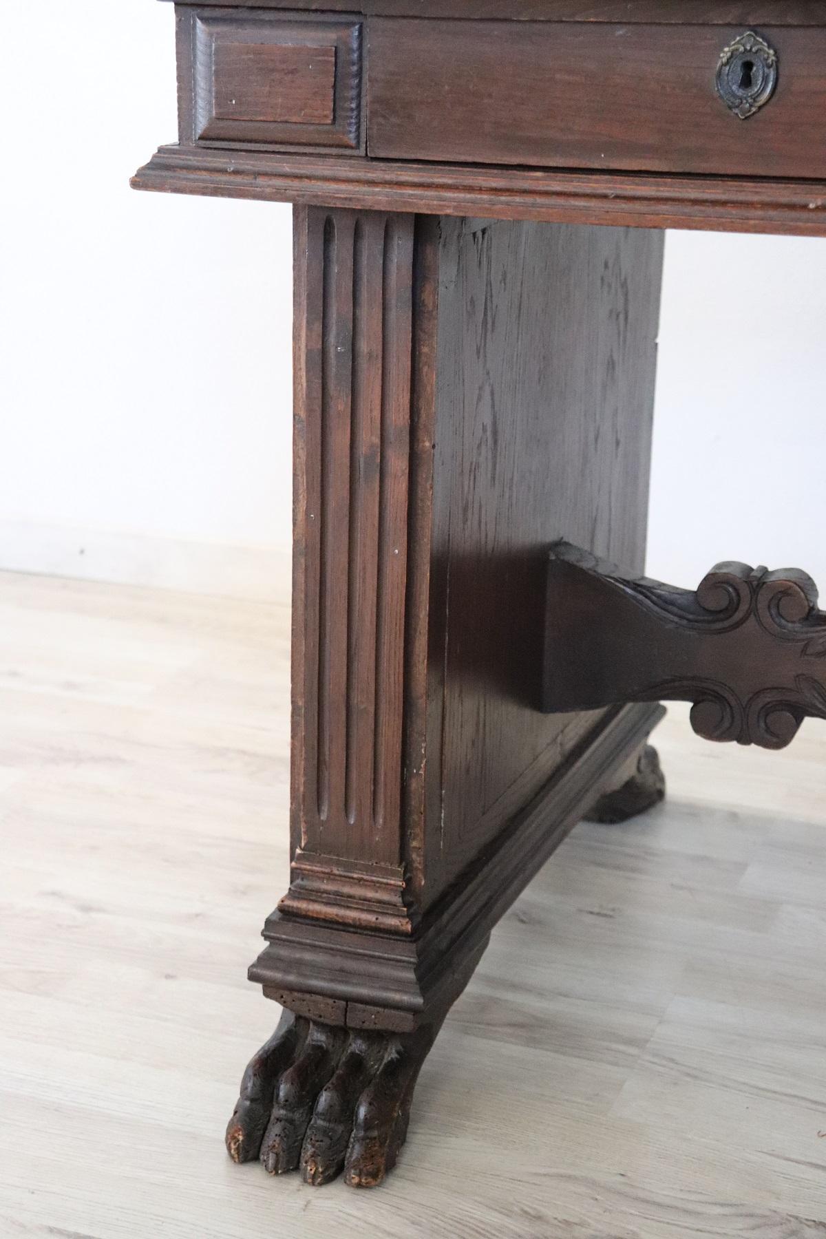 Late 19th Century 19th Century Italian Renaissance Style Carved Oak Desk or Writing Table