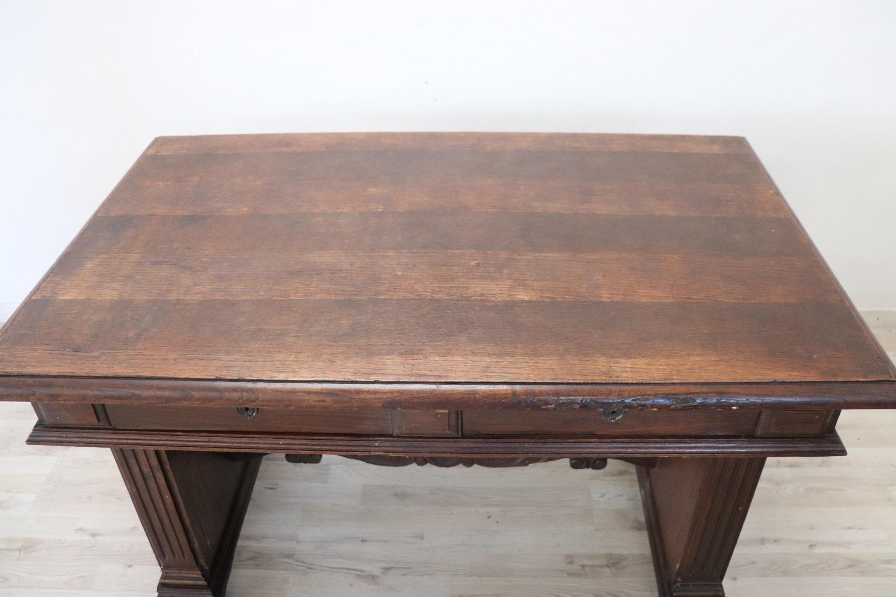 19th Century Italian Renaissance Style Carved Oak Desk or Writing Table 1