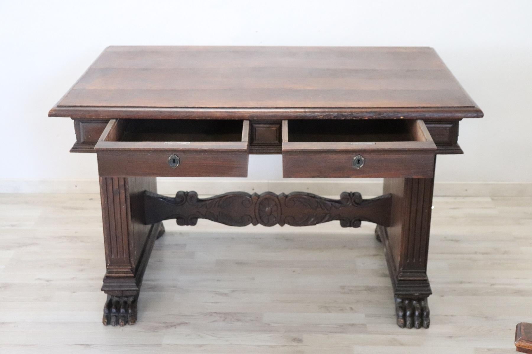 19th Century Italian Renaissance Style Carved Oak Desk or Writing Table 2