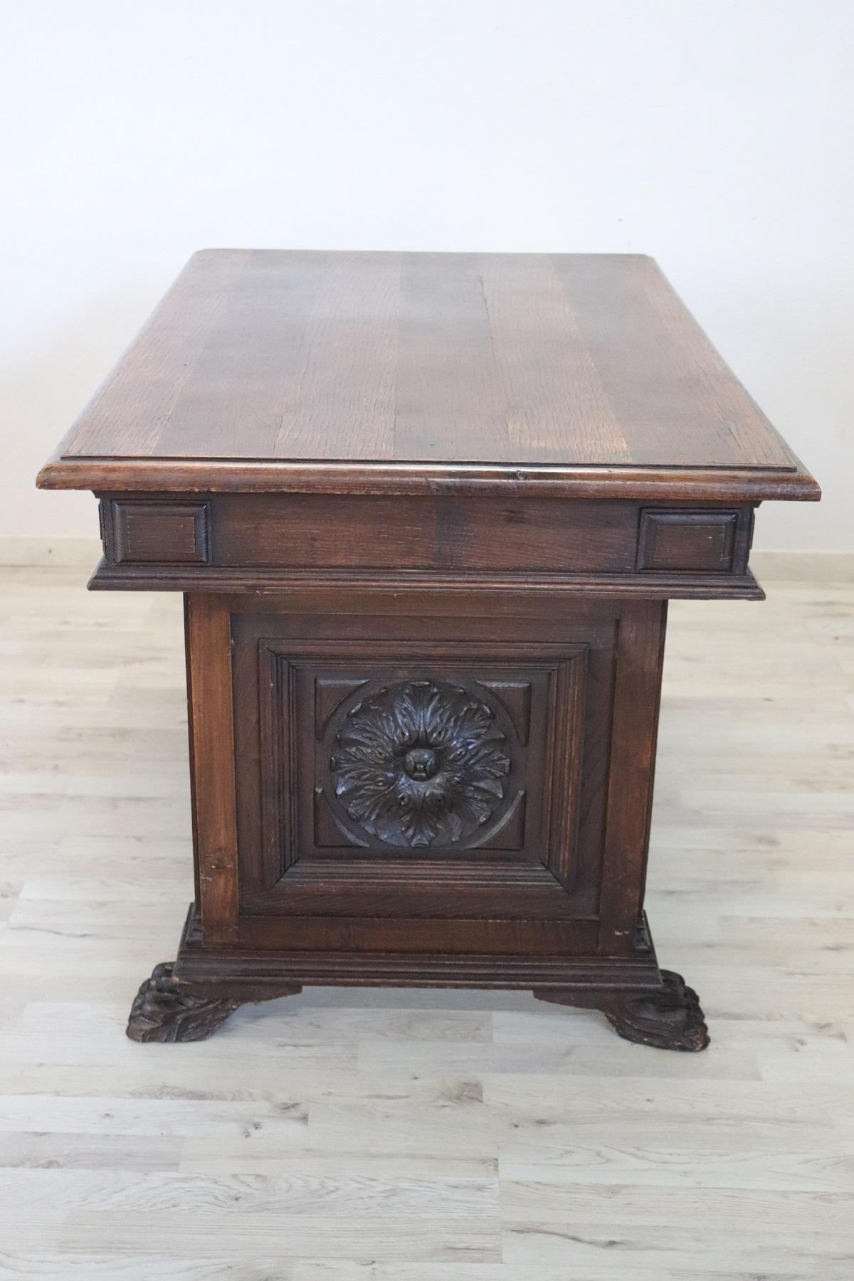 19th Century Italian Renaissance Style Carved Oak Desk or Writing Table 5