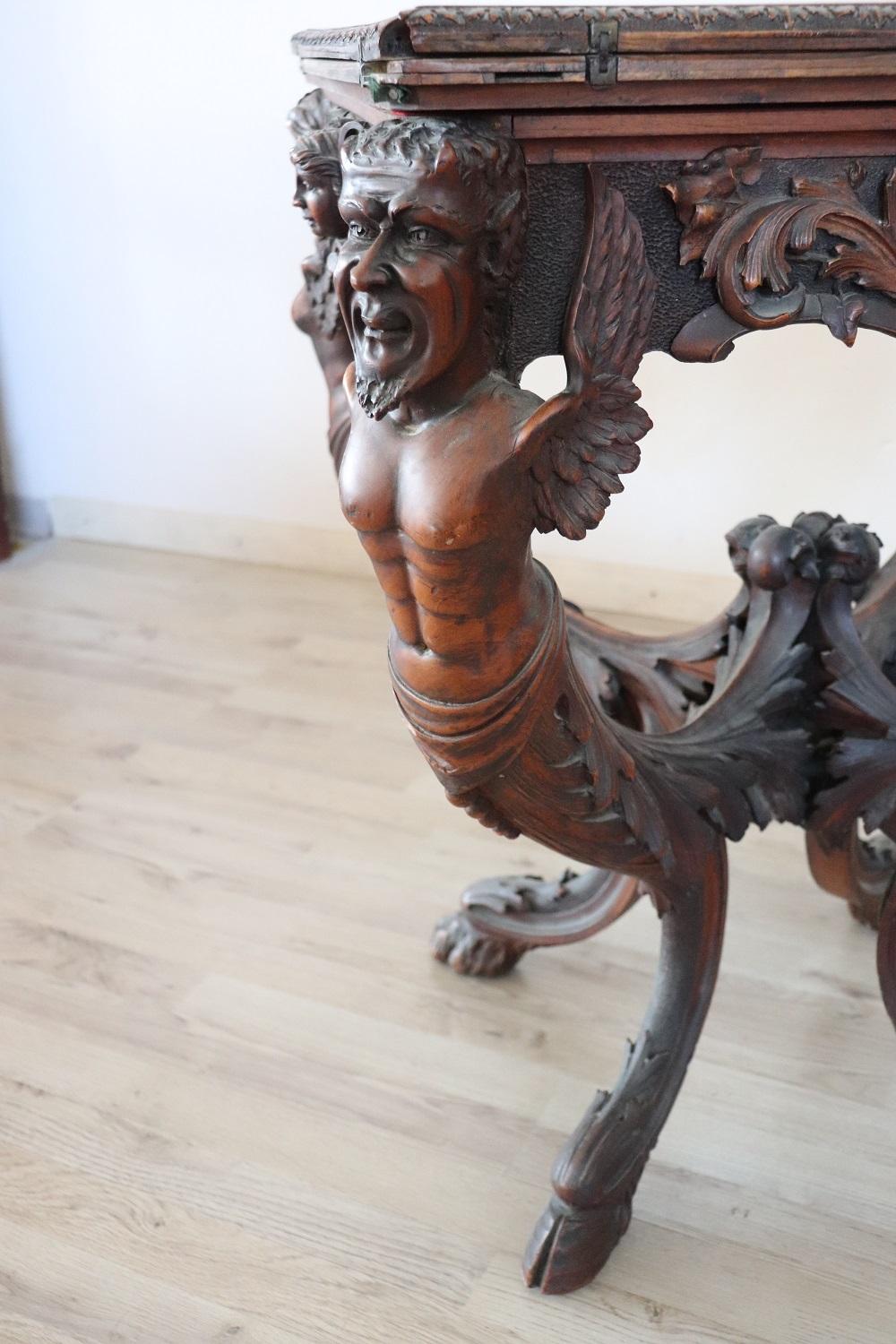 Late 19th Century 19th Century Italian Renaissance Style Carved Walnut Antique Game Table