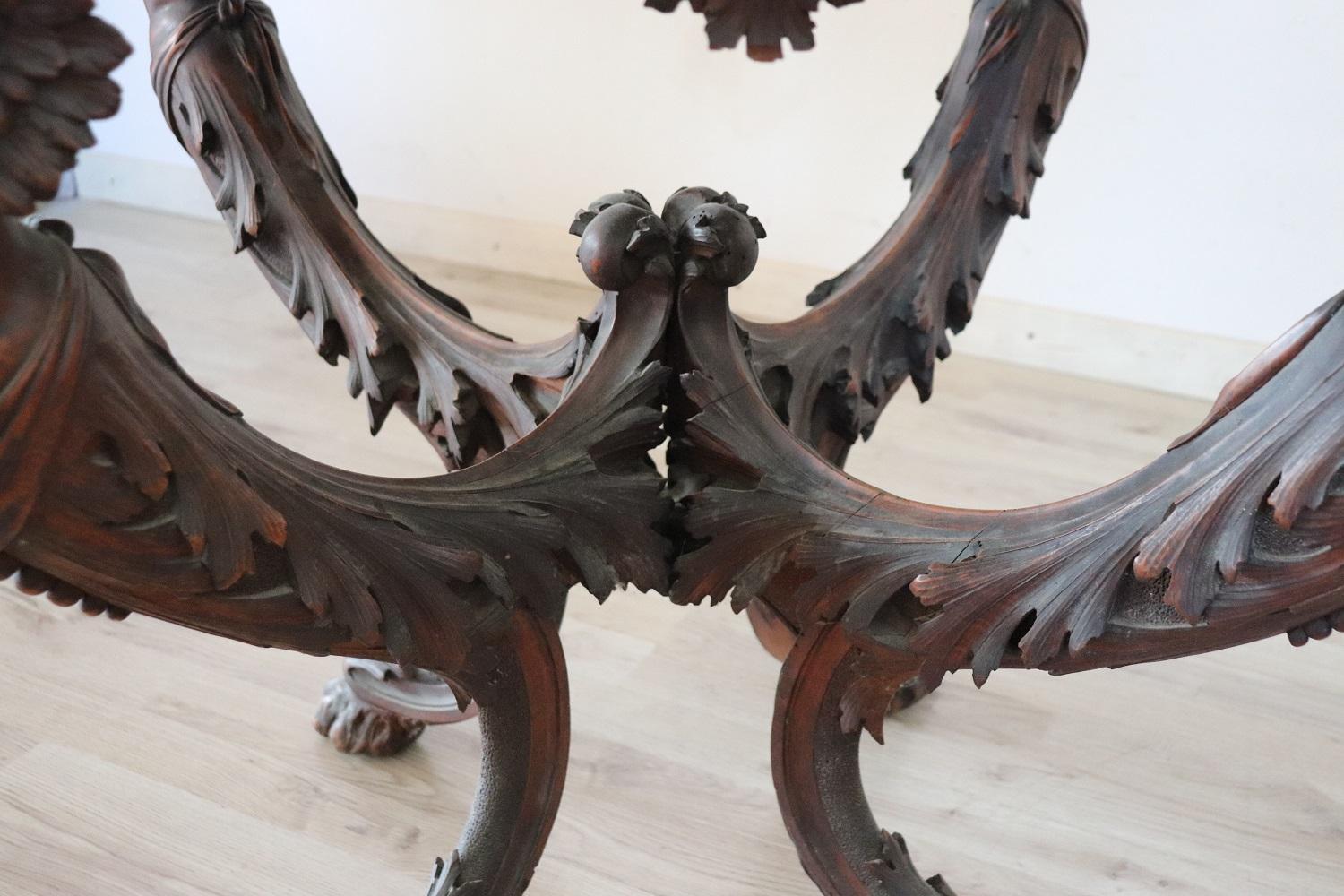 19th Century Italian Renaissance Style Carved Walnut Antique Game Table 3