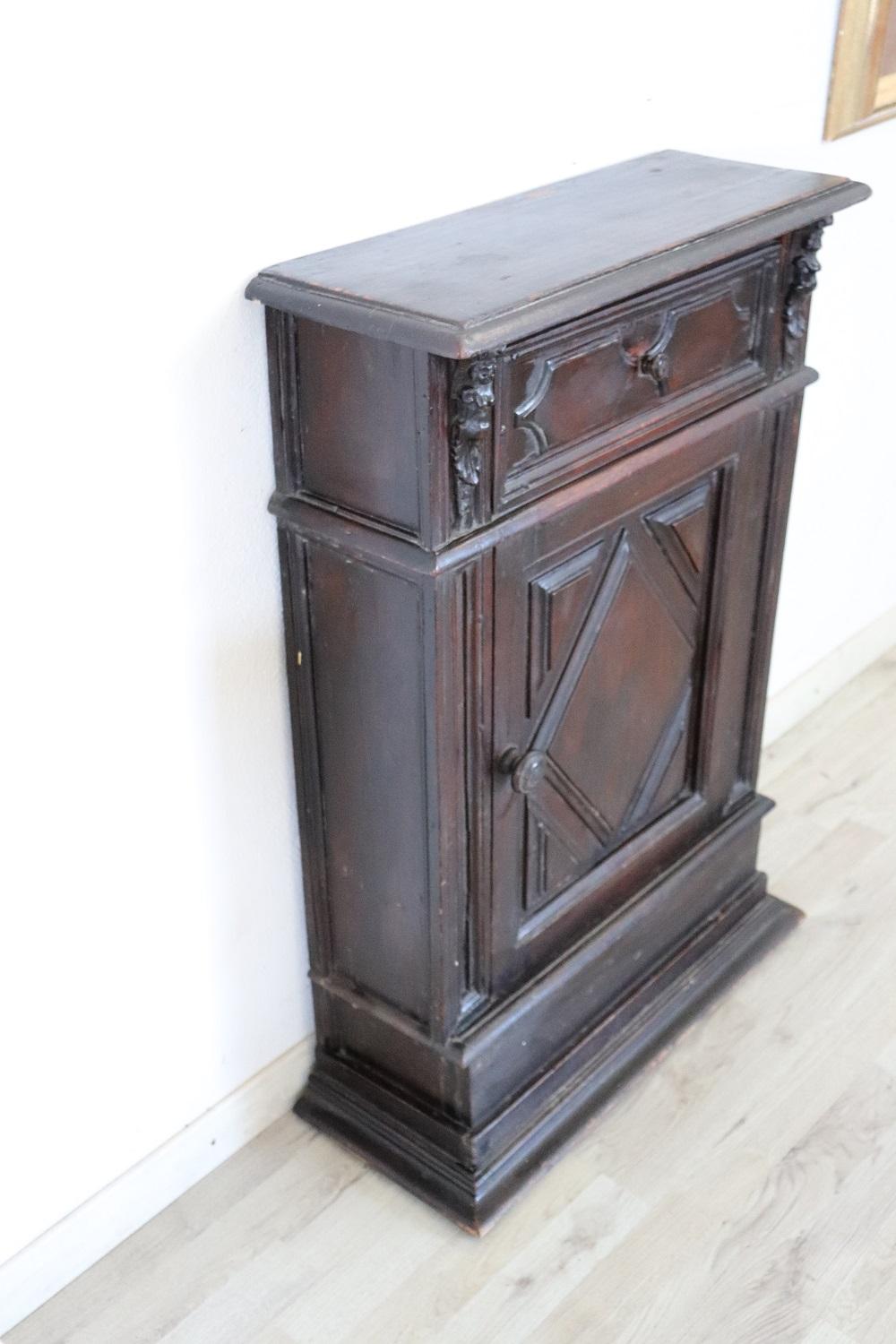 Hand-Carved 19th Century Italian Renaissance Style Carved Walnut Antique Nightstand