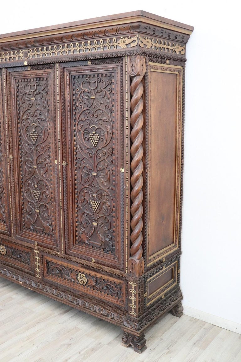 19th Century Italian Renaissance Style Carved Walnut Bedroom Set Five Pieces