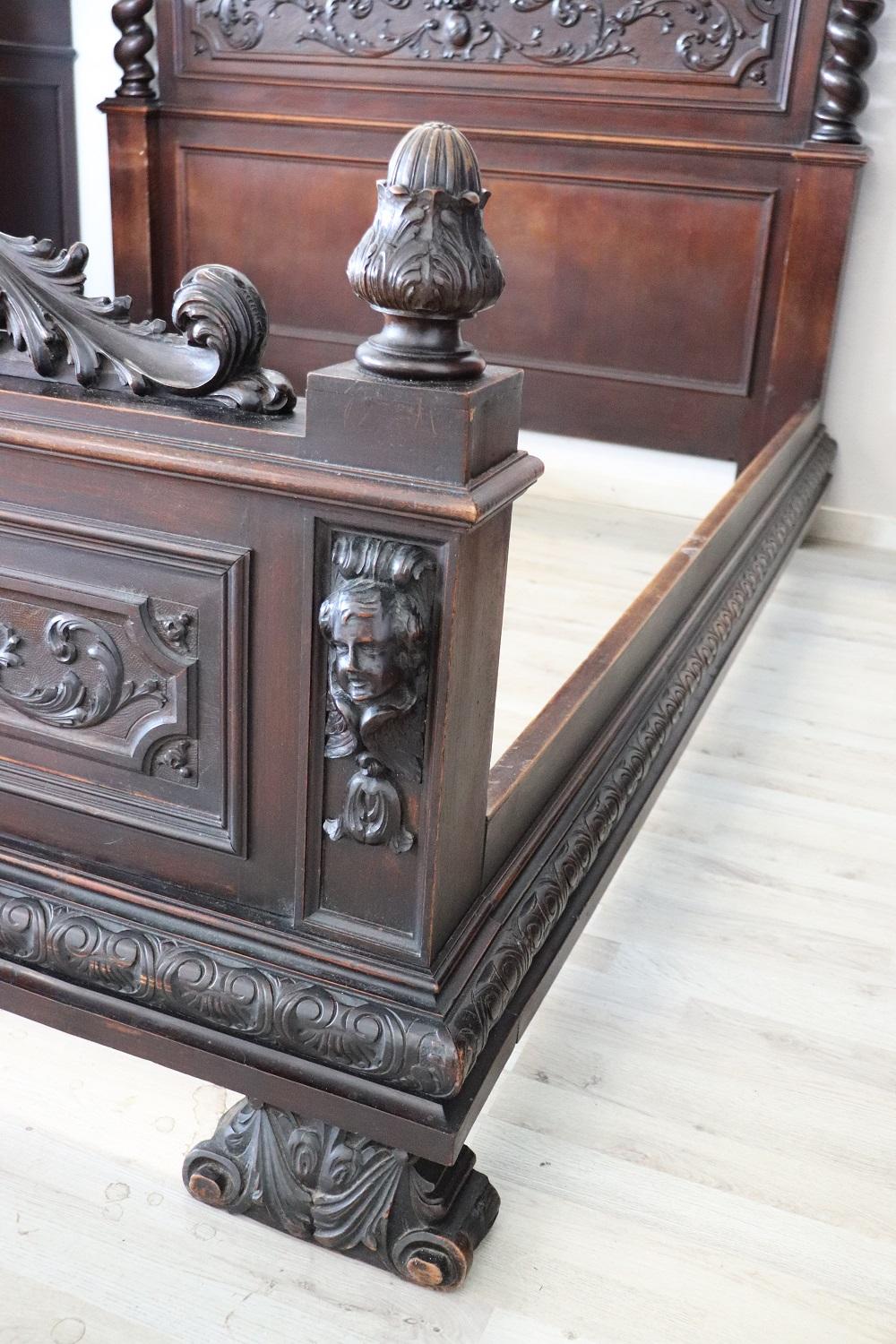 19th Century Italian Renaissance Style Carved Walnut Bedroom Set, Five Pieces 2