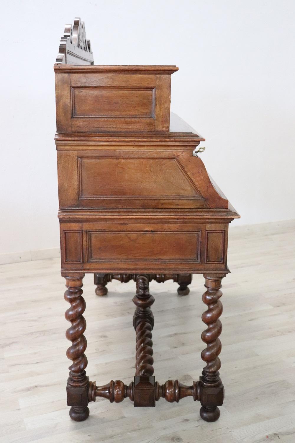 19th Century Italian Renaissance Style Carved Walnut Cabinet with Writing Desk 14