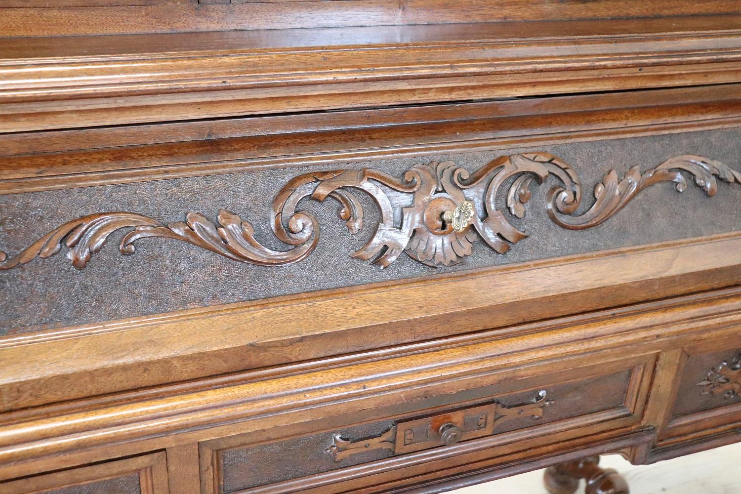 Late 19th Century 19th Century Italian Renaissance Style Carved Walnut Cabinet with Writing Desk