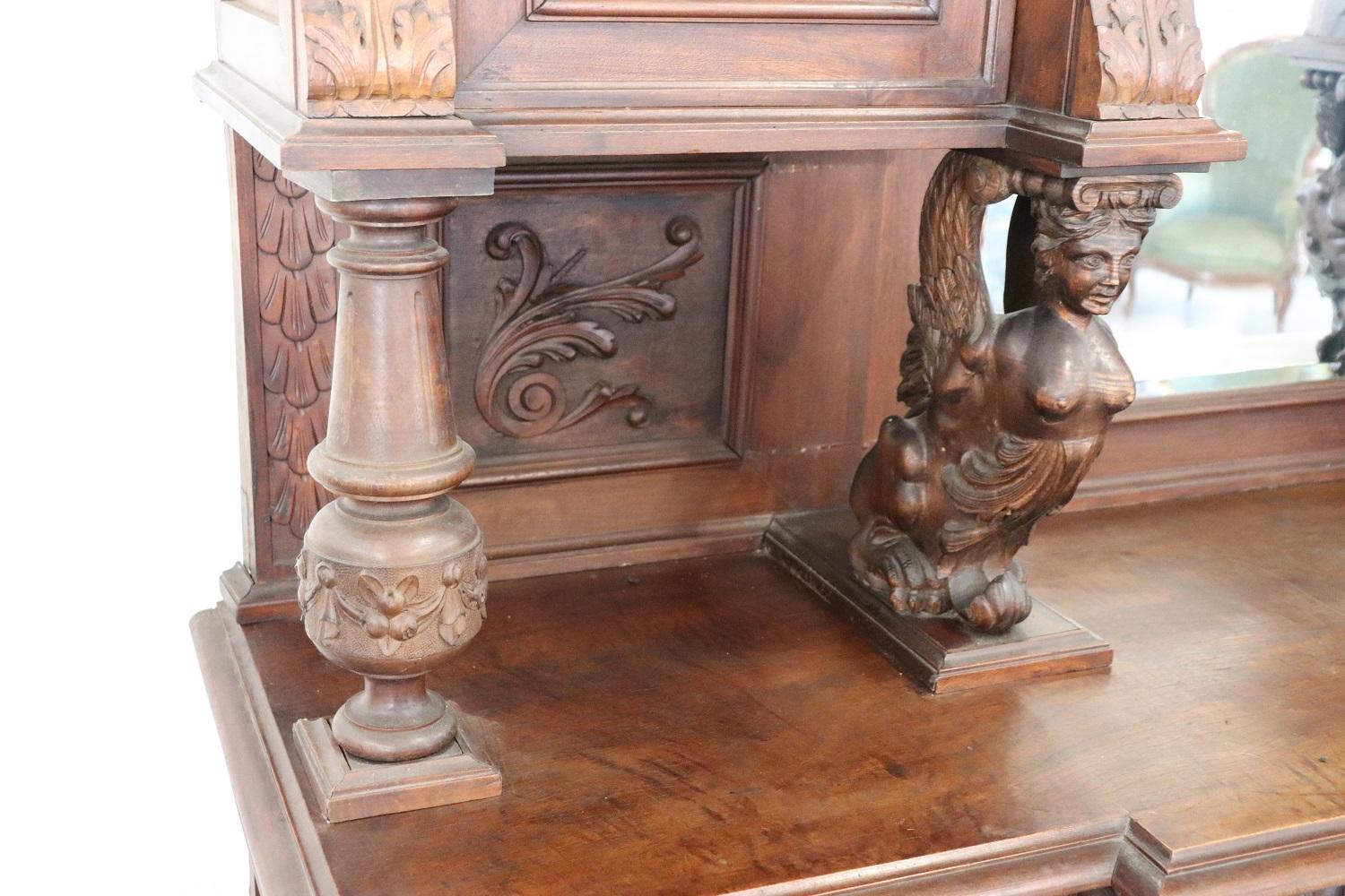 19th Century Italian Renaissance Style Carved Walnut Large Sideboard For Sale 2