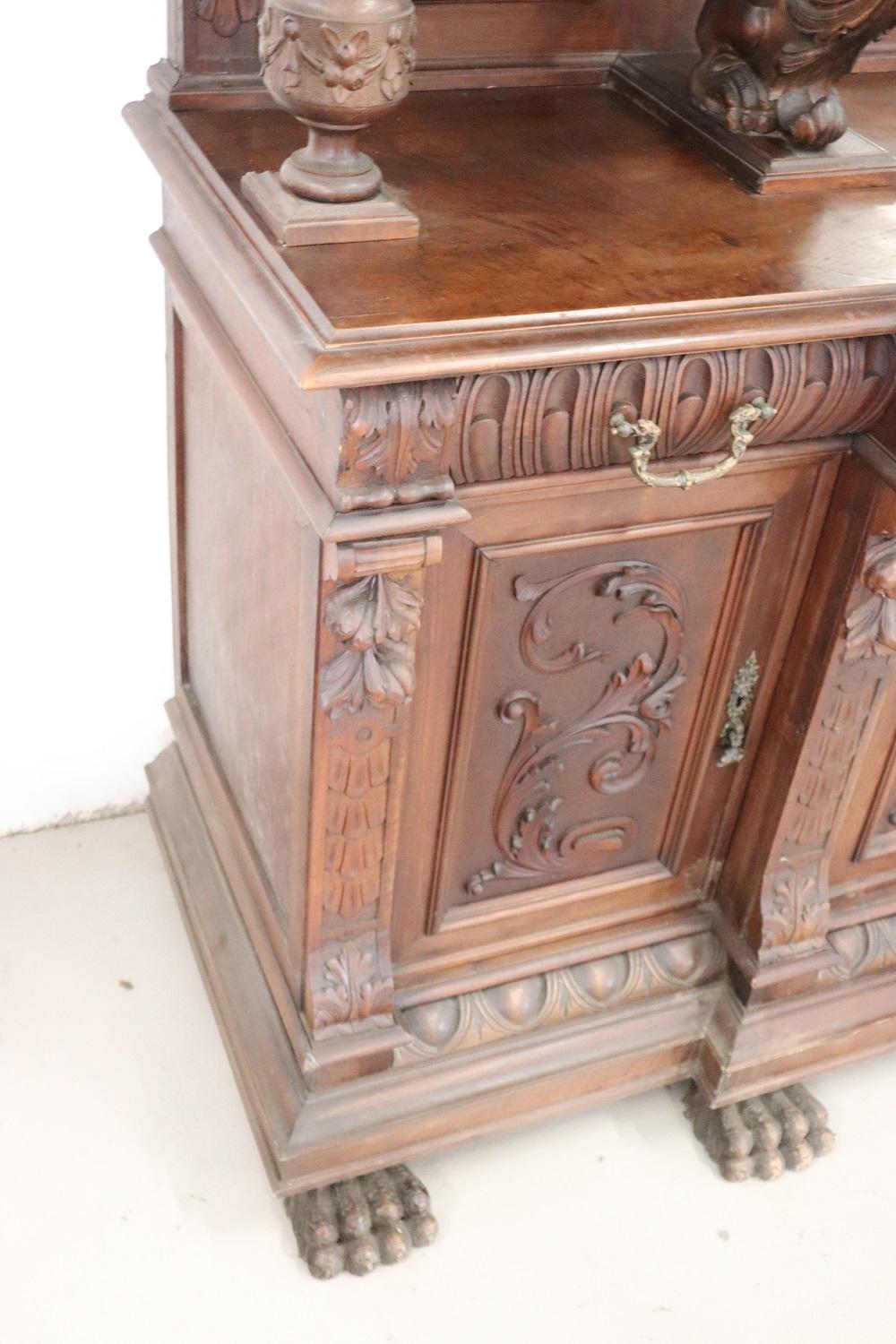 19th Century Italian Renaissance Style Carved Walnut Large Sideboard For Sale 3