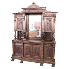 Antique 19th Century Italian Renaissance Style Carved Walnut Large Sideboard