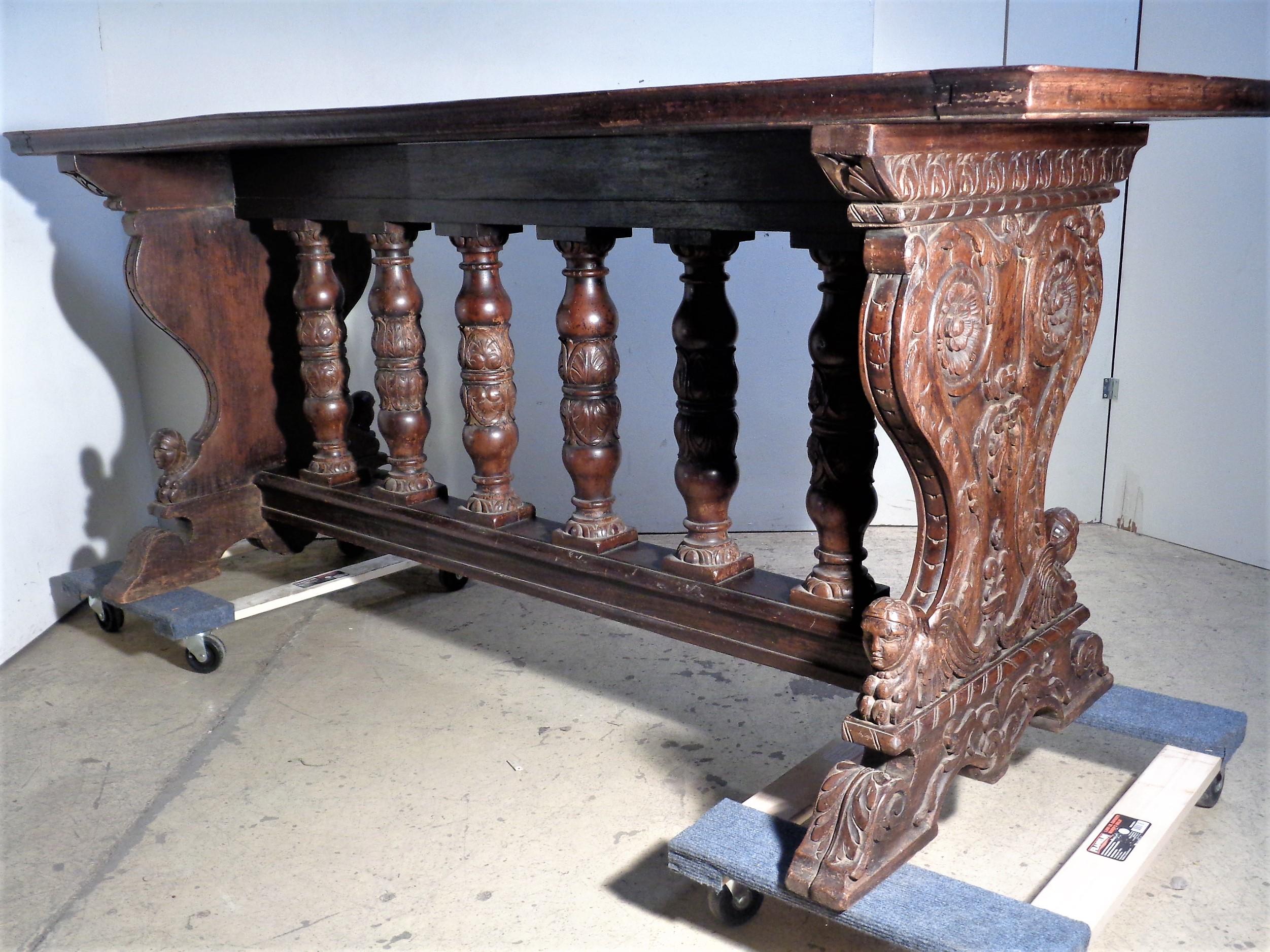 19th Century Italian Renaissance Style Carved Walnut Library Table For Sale 8