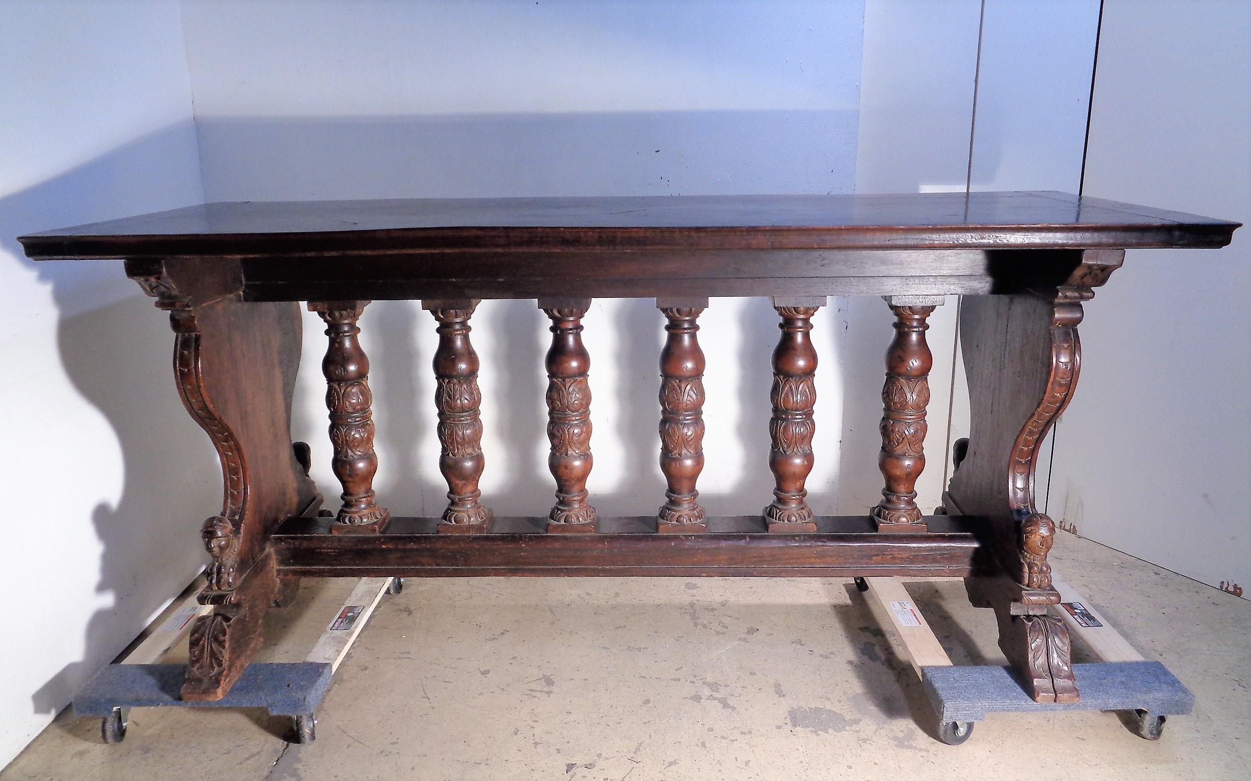 Hand-Carved 19th Century Italian Renaissance Style Carved Walnut Library Table For Sale