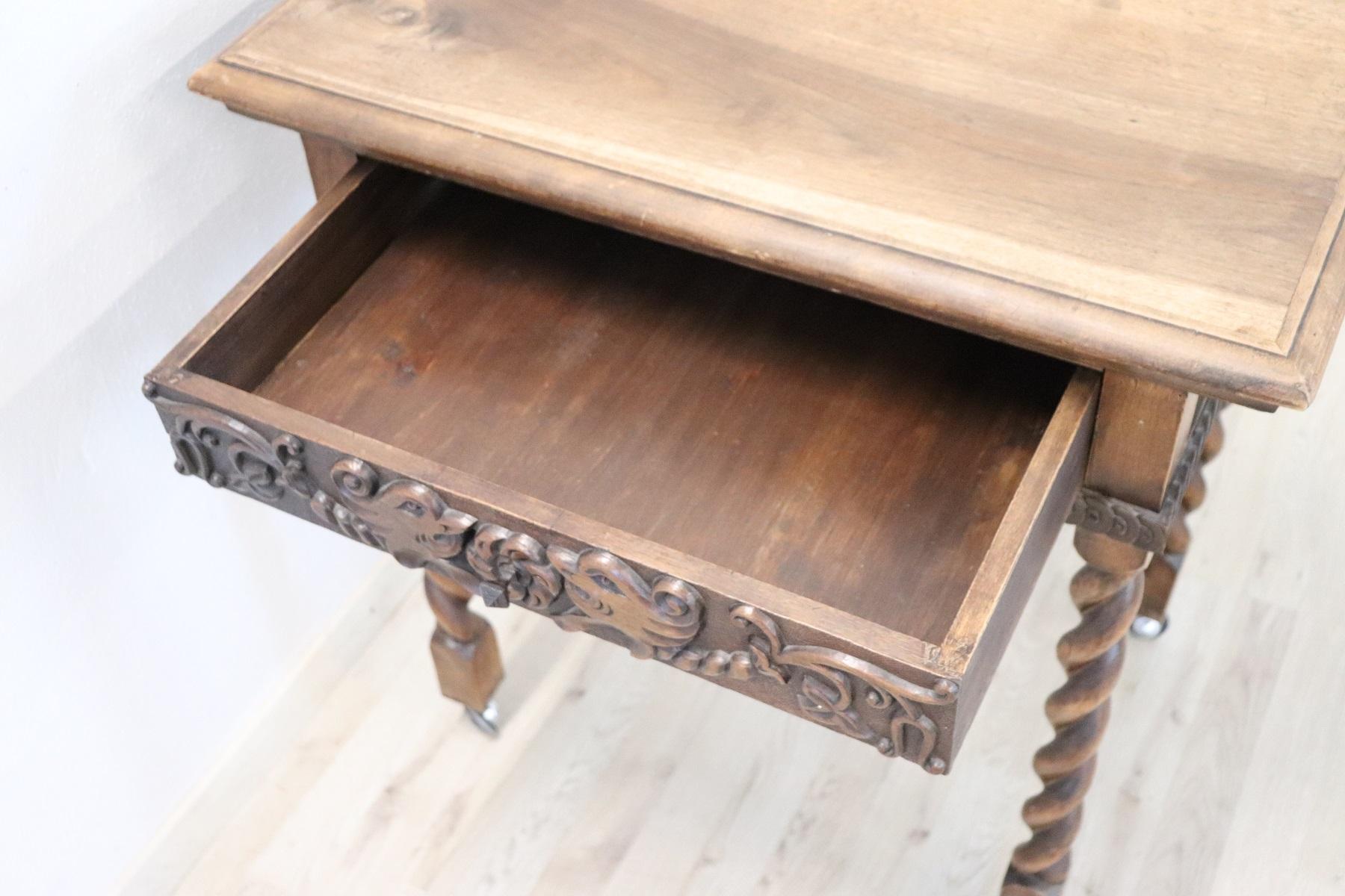 19th Century Italian Renaissance Style Carved Walnut Side Table or Desk 6