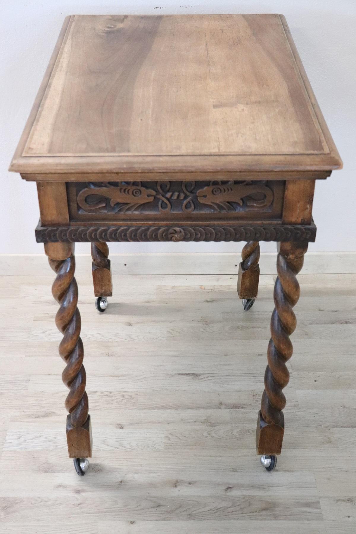 19th Century Italian Renaissance Style Carved Walnut Side Table or Desk 2