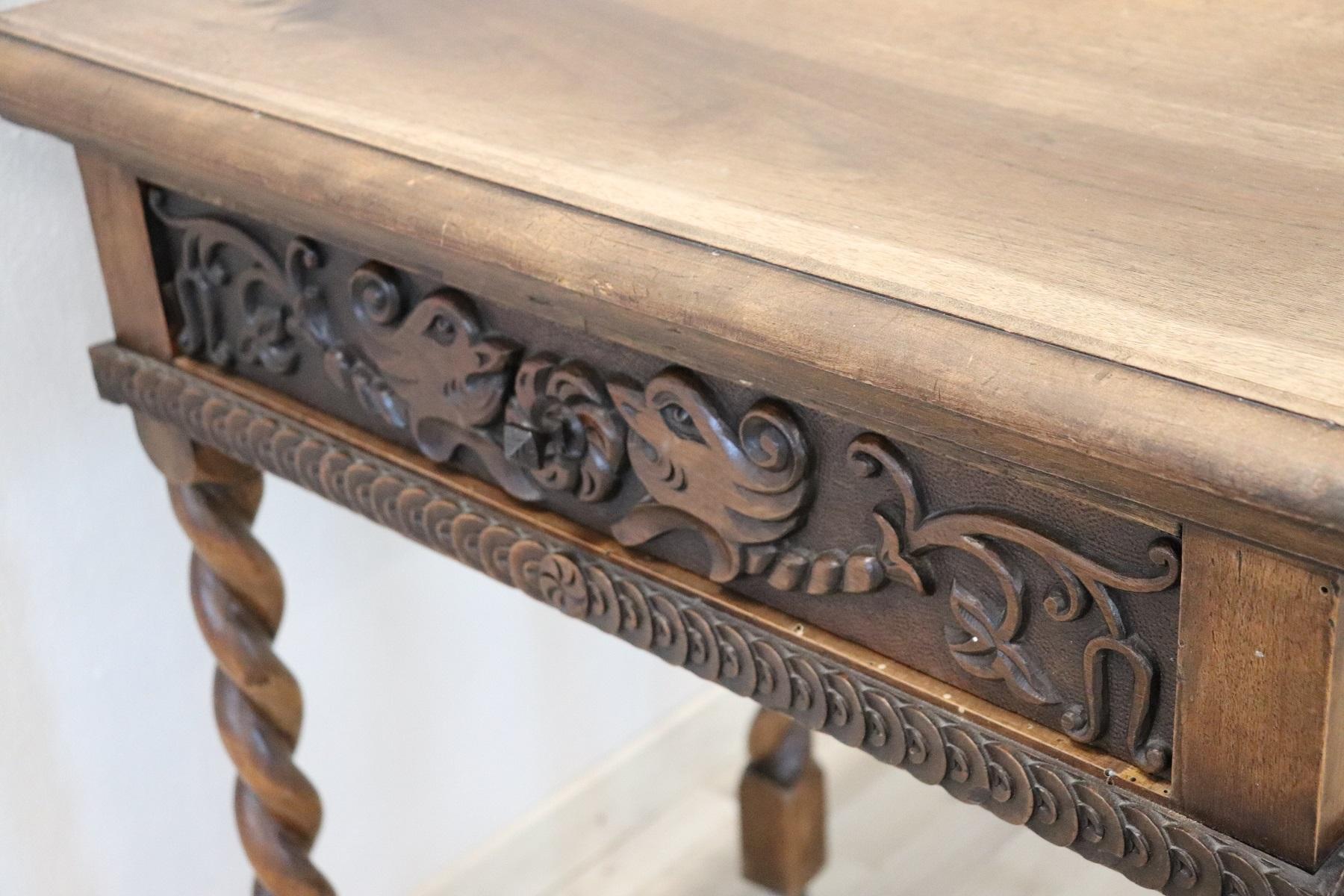 19th Century Italian Renaissance Style Carved Walnut Side Table or Desk 3
