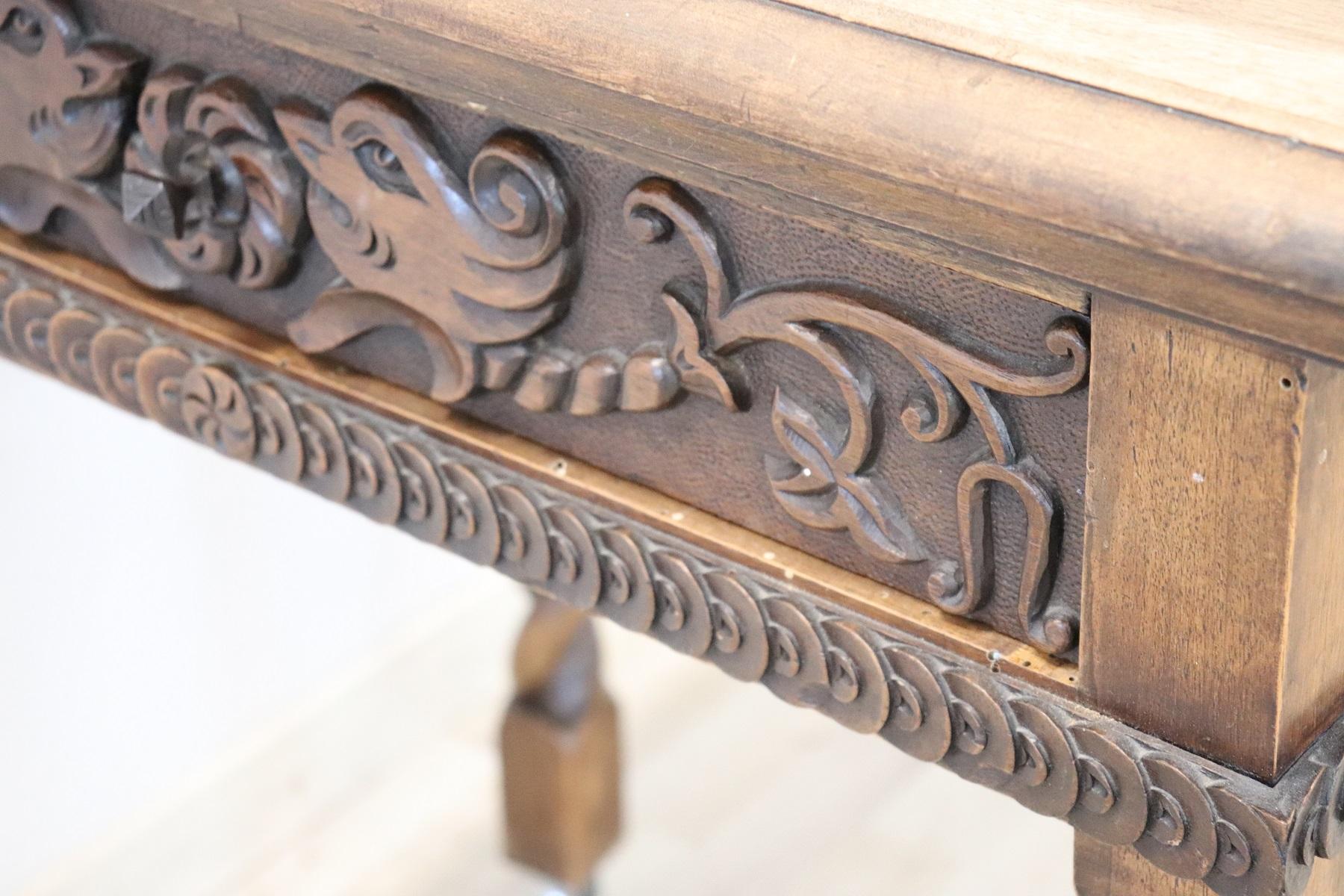 19th Century Italian Renaissance Style Carved Walnut Side Table or Desk 4
