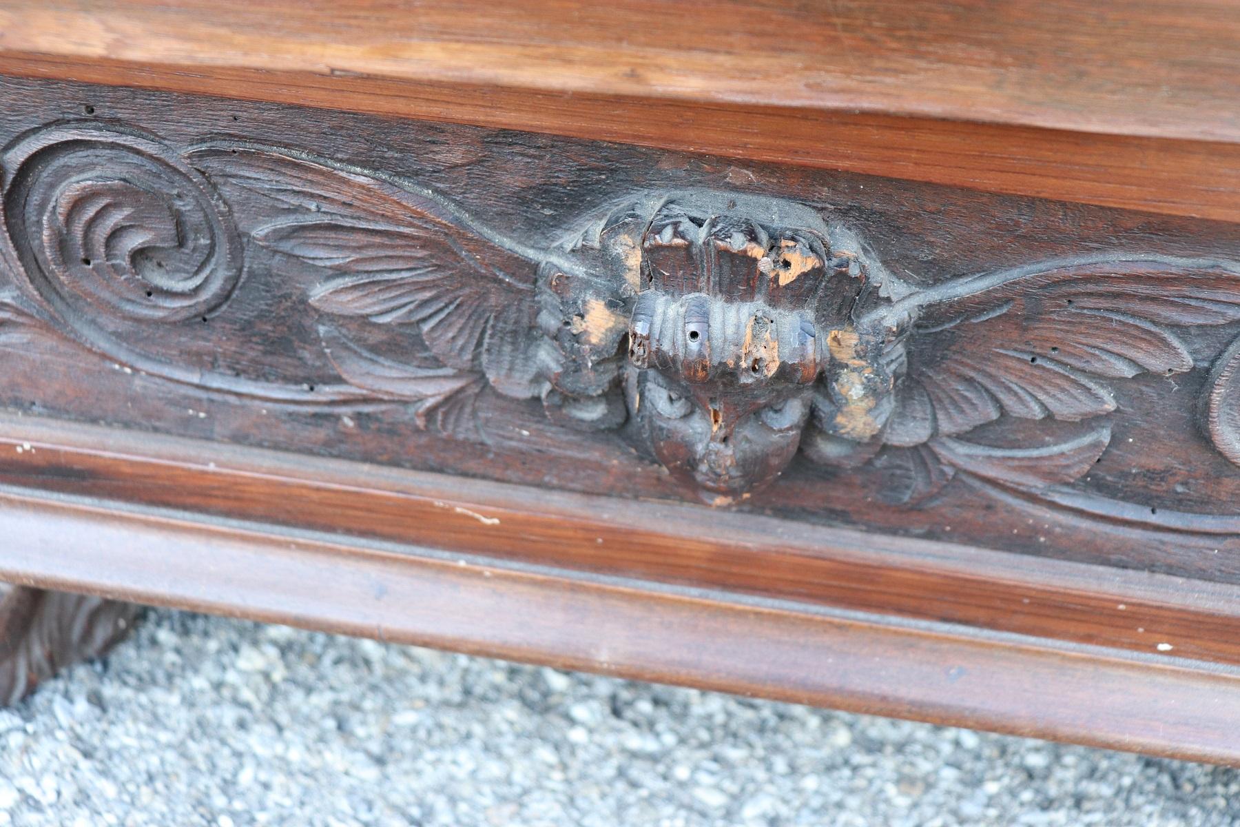 19th Century Italian Renaissance Style Carved Walnut Sideboard Buffet Credenza 13