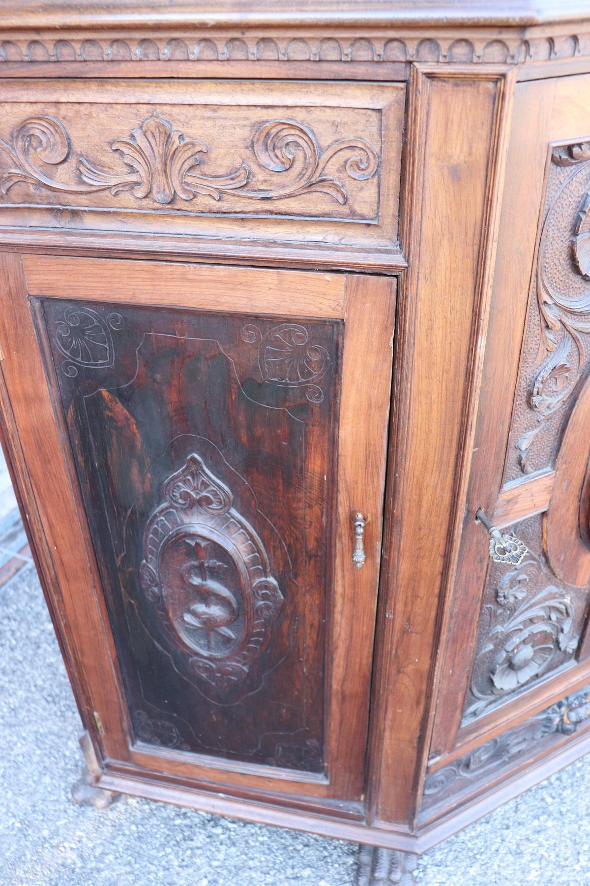 Late 19th Century 19th Century Italian Renaissance Style Carved Walnut Sideboard Buffet Credenza