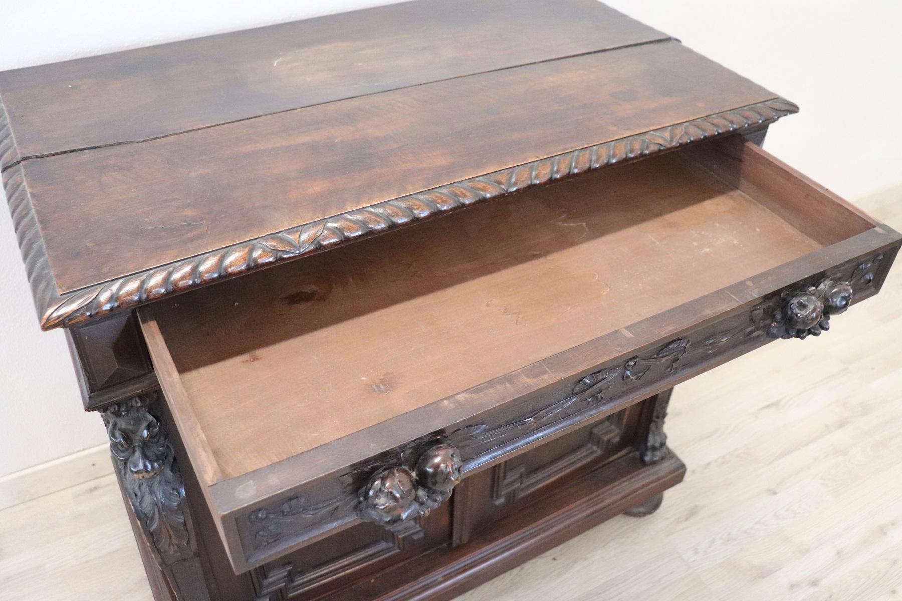 Late 19th Century 19th Century Italian Renaissance Style Carved Walnut Sideboard or Buffet