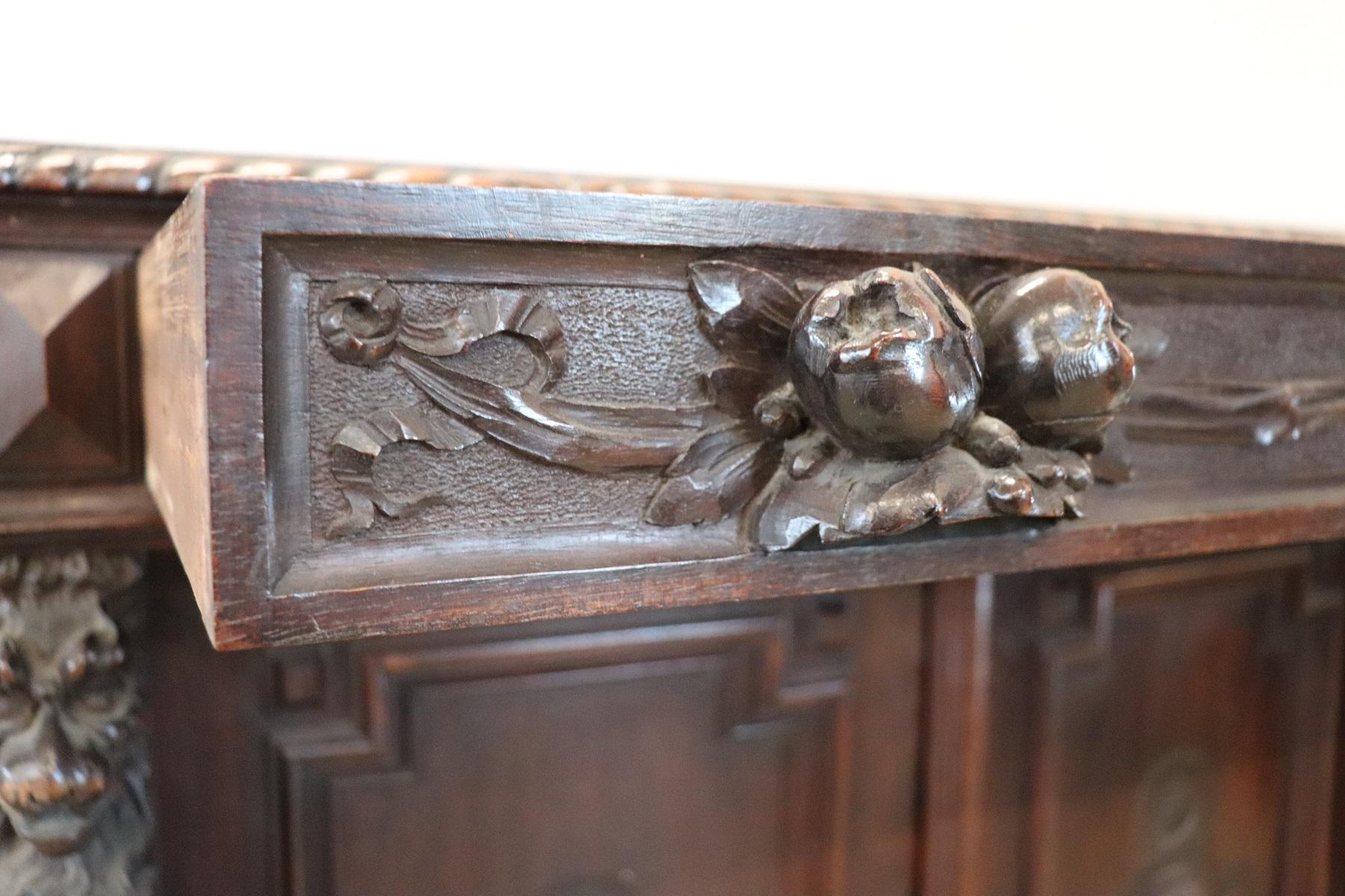 19th Century Italian Renaissance Style Carved Walnut Sideboard or Buffet 1