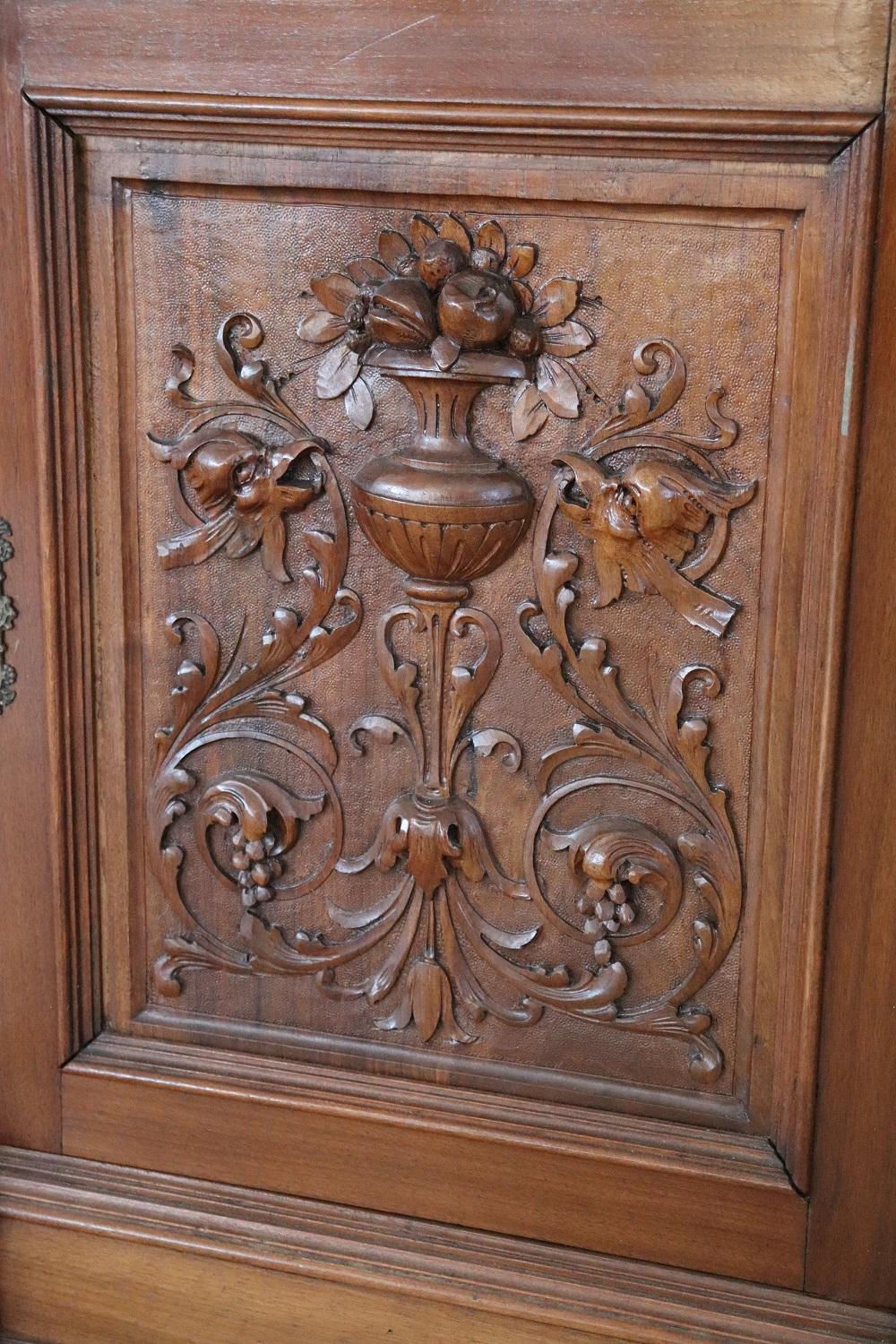 19th Century Italian Renaissance Style Carved Walnut Small Cabinet 1