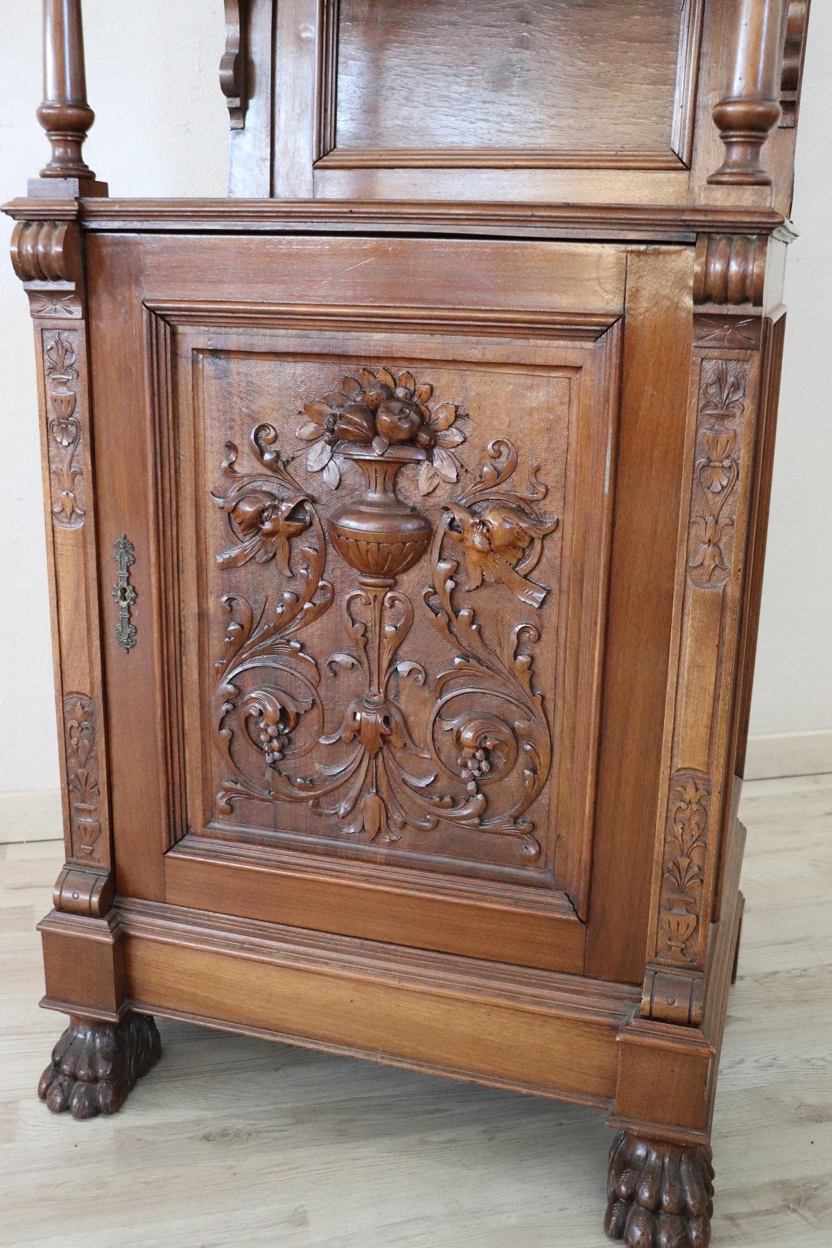 19th Century Italian Renaissance Style Carved Walnut Small Cabinet 2