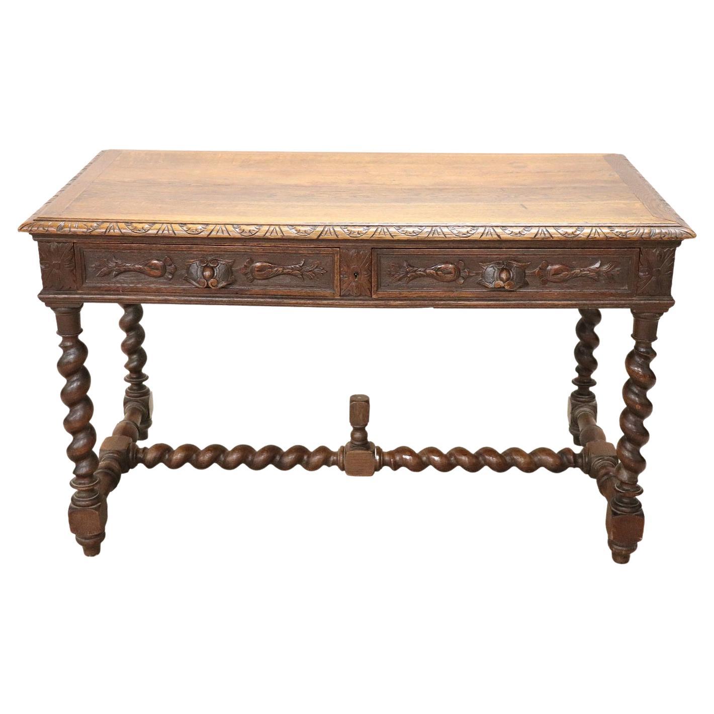 19th Century Italian Renaissance Style Carved Oak Wood Writing Desk
