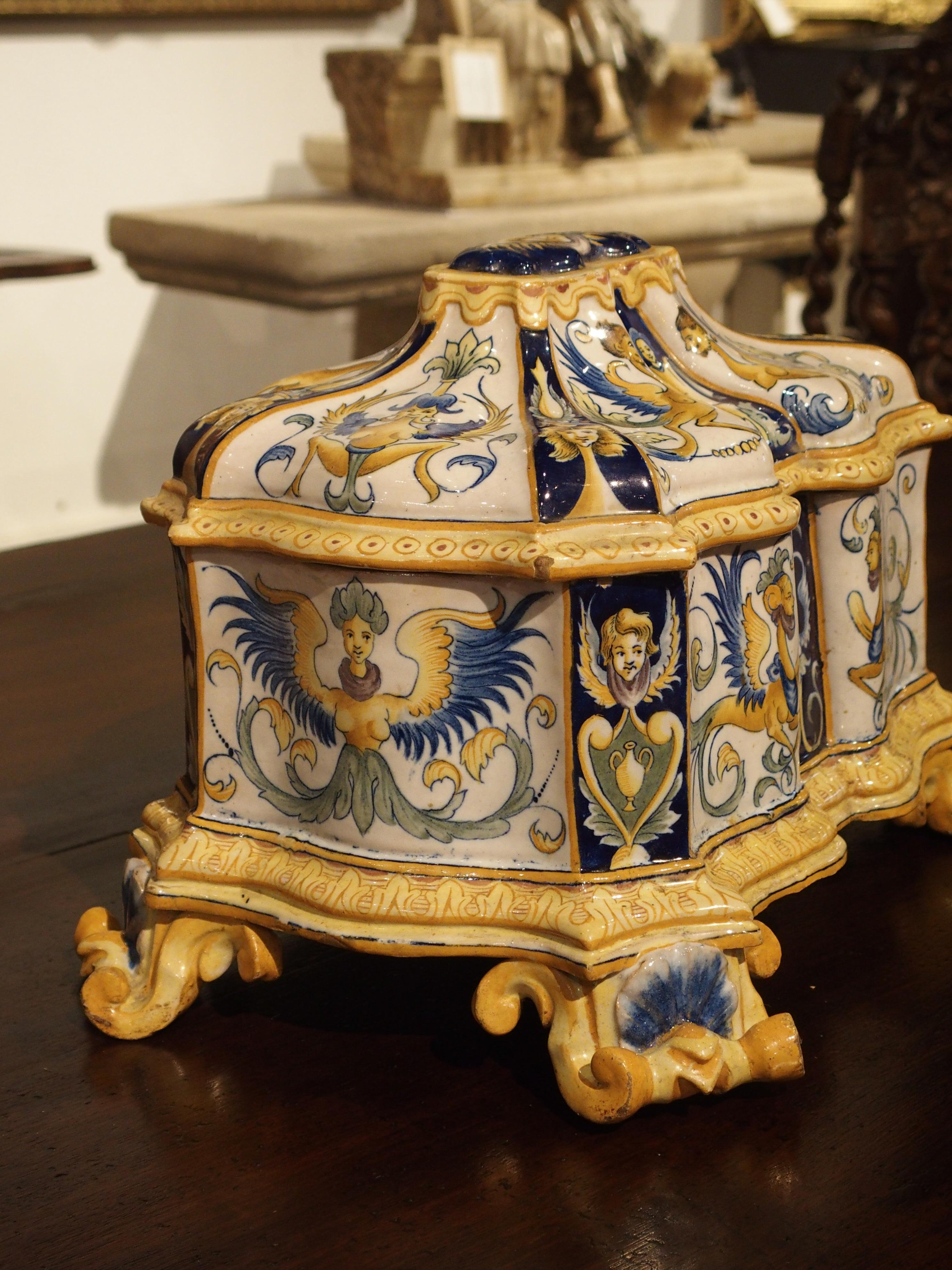 Hand-Painted 19th Century Italian Renaissance Style Majolica Box