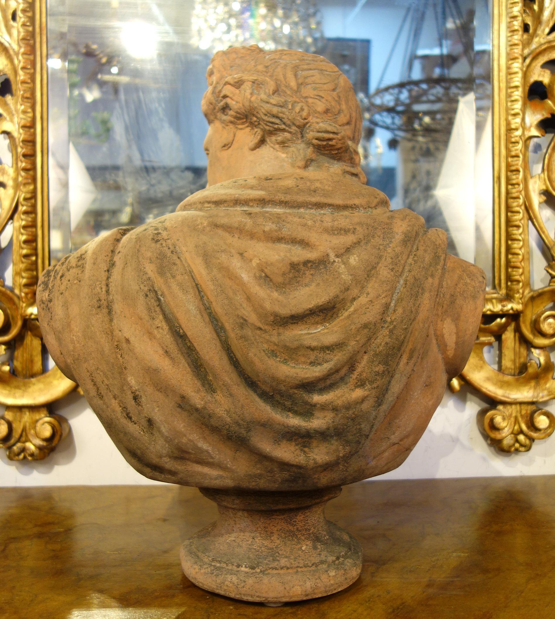 Hand-Crafted Early 20th Century Italian Renaissance Style Impruneta Terracotta Apollo Bust
