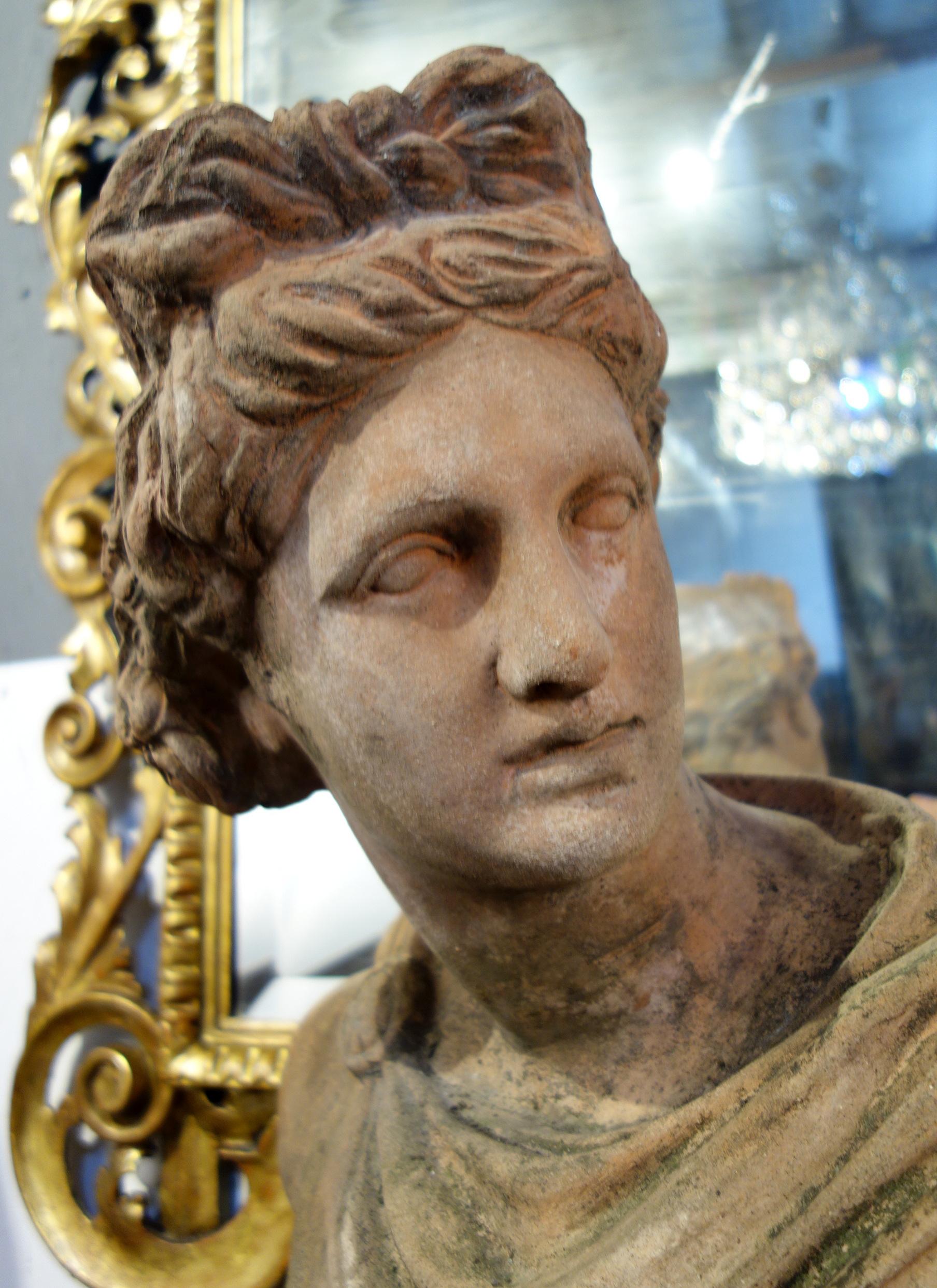 Early 20th Century Italian Renaissance Style Impruneta Terracotta Apollo Bust 1