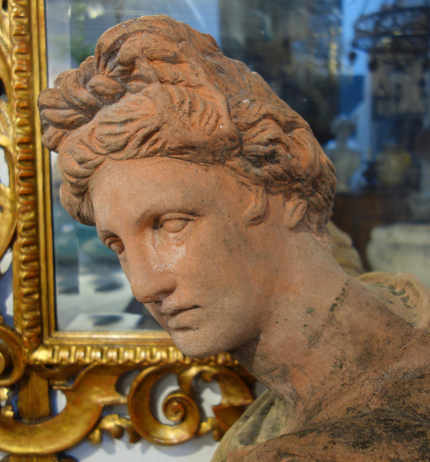 Early 20th Century Italian Renaissance Style Impruneta Terracotta Apollo Bust 3