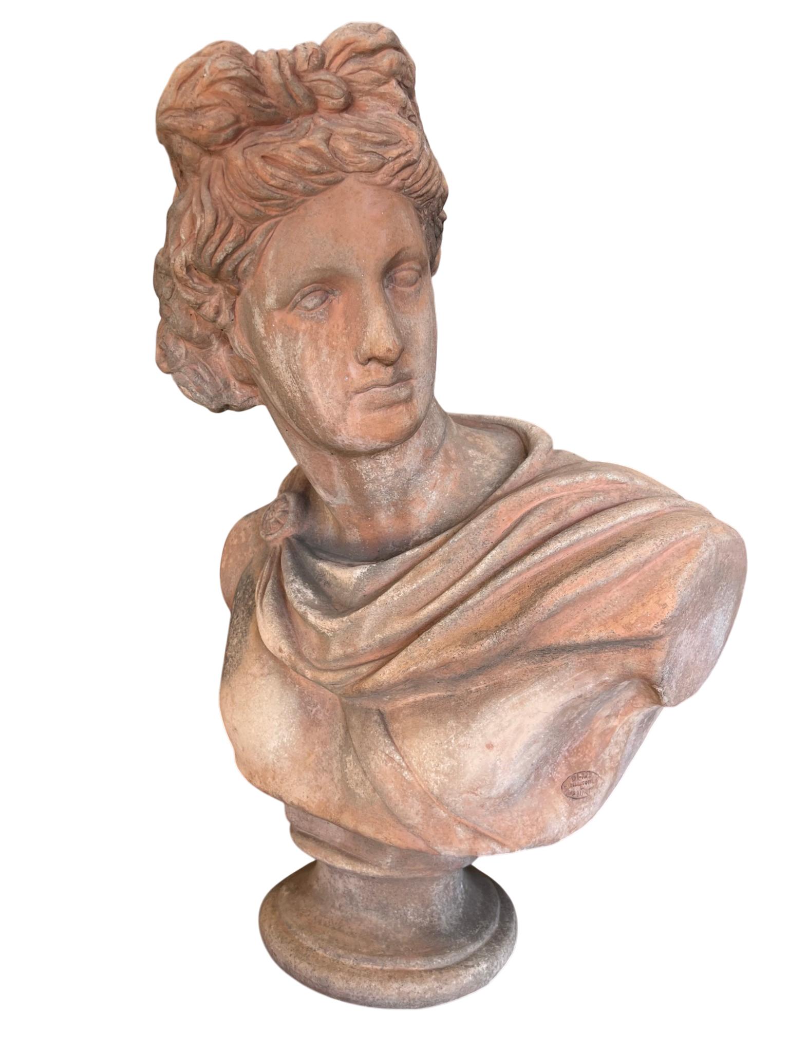 19th Century Italian Renaissance Style Terracotta Bust of Apollo For Sale